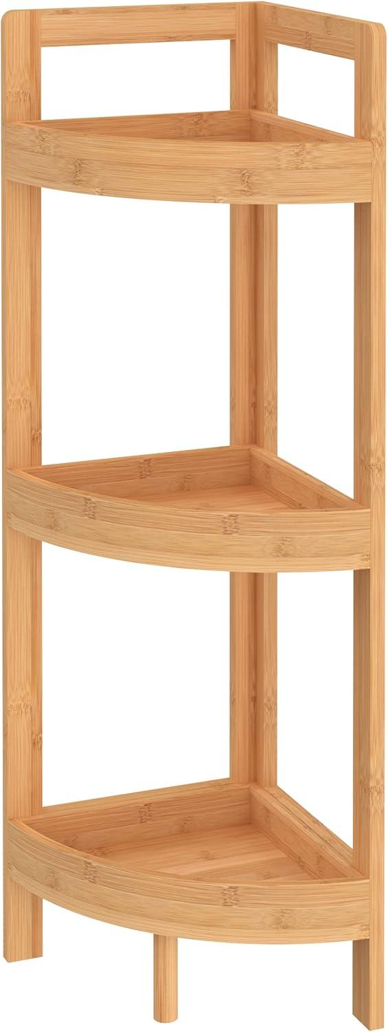 imageClosetMaid Corner Shelf 3 Tiers with Display Shelves Floor Standing Bookshelf Small Space Shelving Unit Plant Stand Bamboo Wood