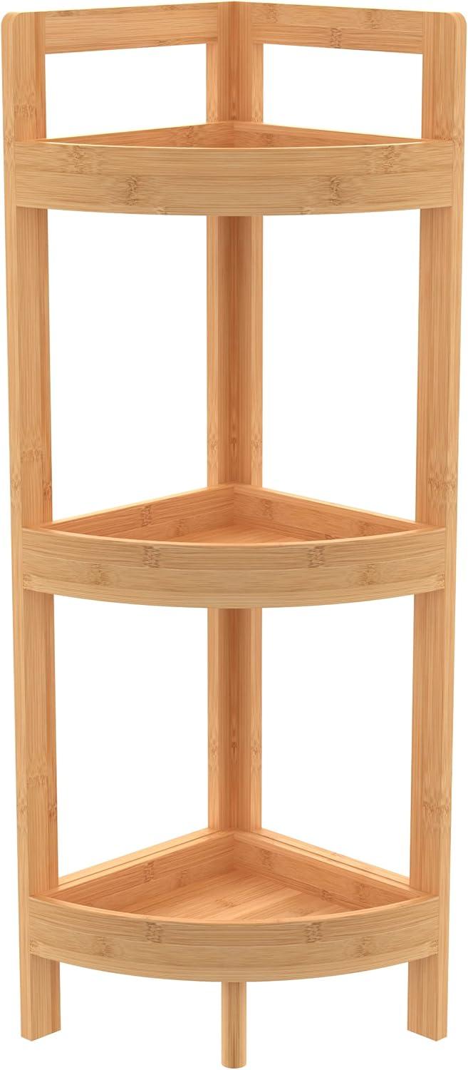 imageClosetMaid Corner Shelf 3 Tiers with Display Shelves Floor Standing Bookshelf Small Space Shelving Unit Plant Stand Bamboo Wood