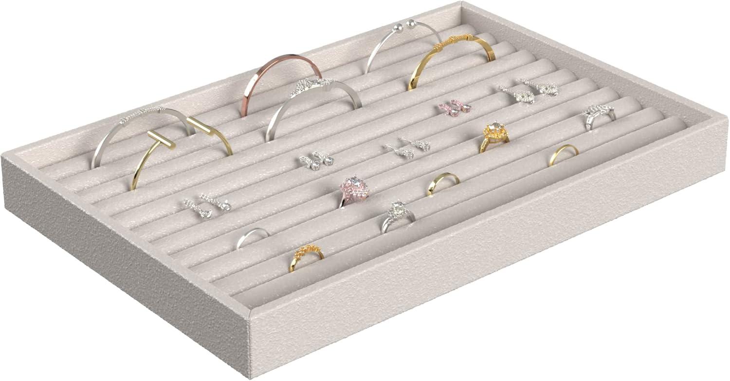 imageClosetMaid Jewelry Trays Set of 3 Stackable Soft Velvet Accessory Organizer for Earrings Necklaces Watches Bracelets Rings Light Grey
