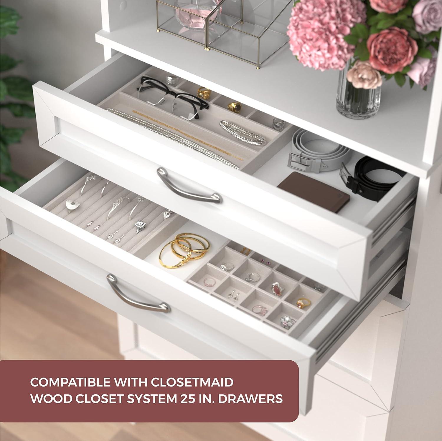 imageClosetMaid Jewelry Trays Set of 3 Stackable Soft Velvet Accessory Organizer for Earrings Necklaces Watches Bracelets Rings Light Grey