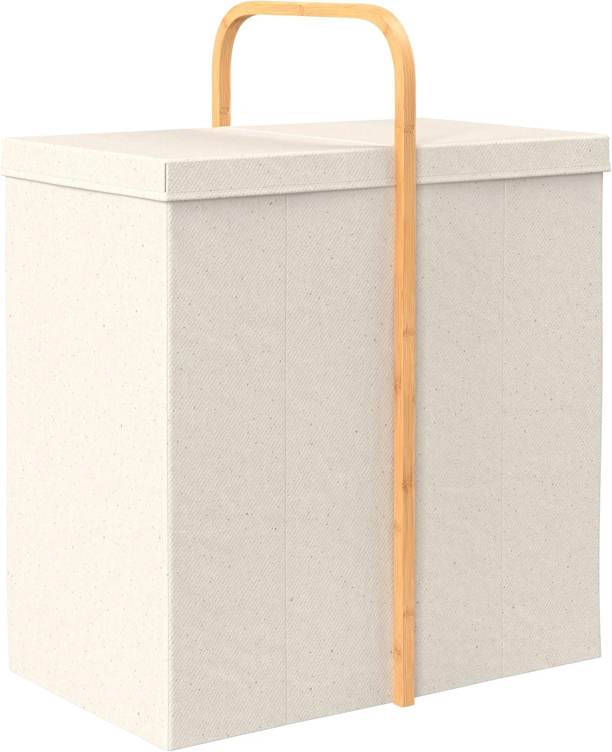 imageClosetMaid Laundry Hamper Basket Foldable with Lid Two Compartments Bamboo Handle Portable Collapsible Design Freestanding Beige