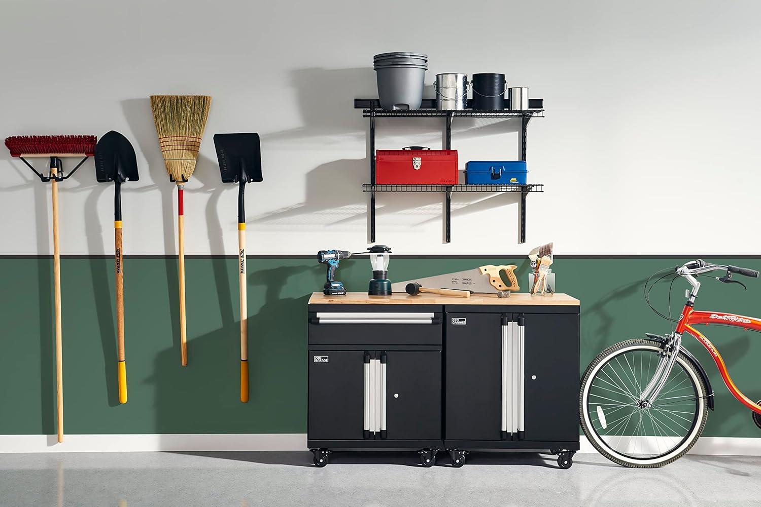 imageClosetMaid MaxLoad Heavy Duty Wall Shelf Kit for Garage 6 10 Ft Adjustable ShelfTrack Wire Shelving Black Finish2 shelves