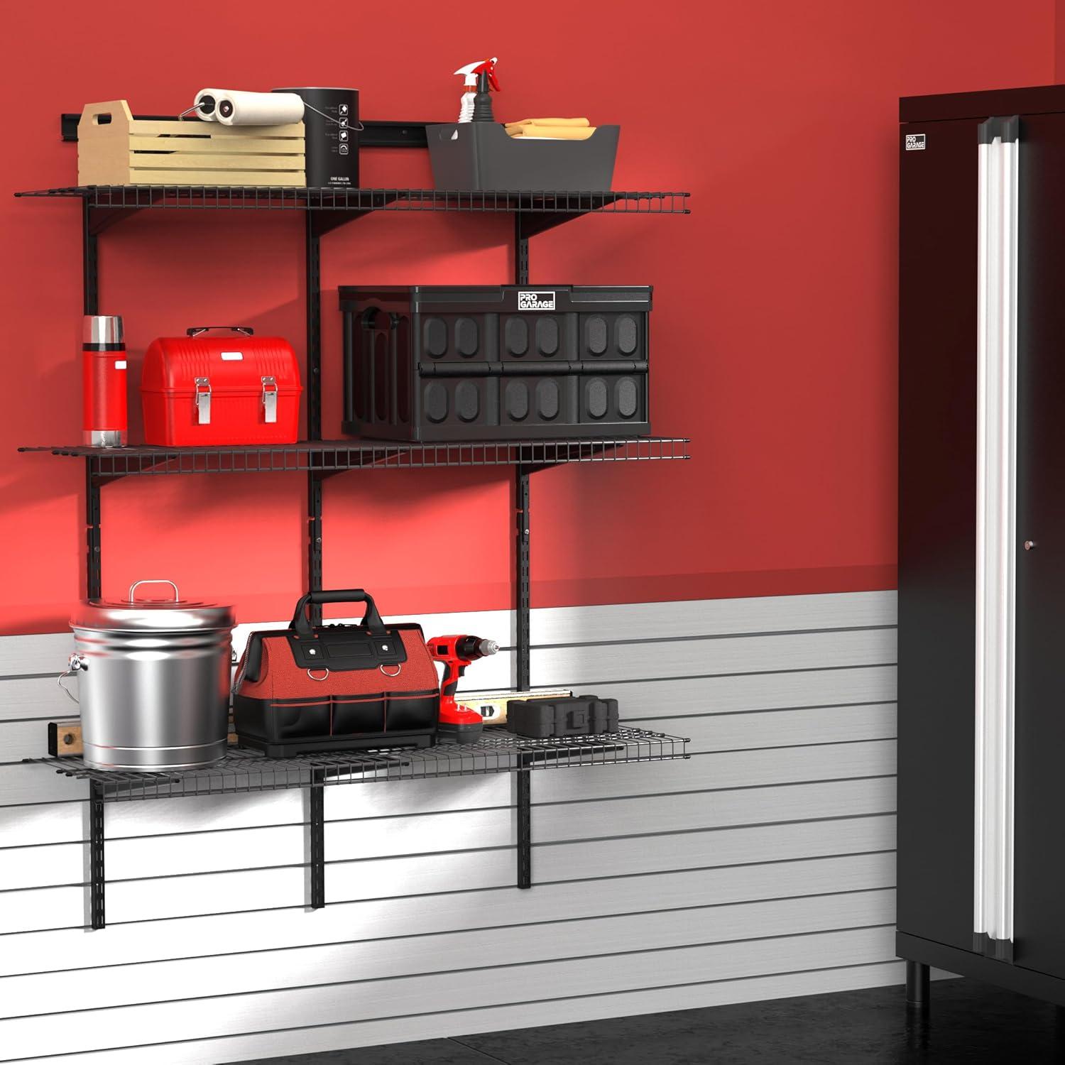 imageClosetMaid MaxLoad Heavy Duty Wall Shelf Kit for Garage 6 10 Ft Adjustable ShelfTrack Wire Shelving Black Finish3 shelves