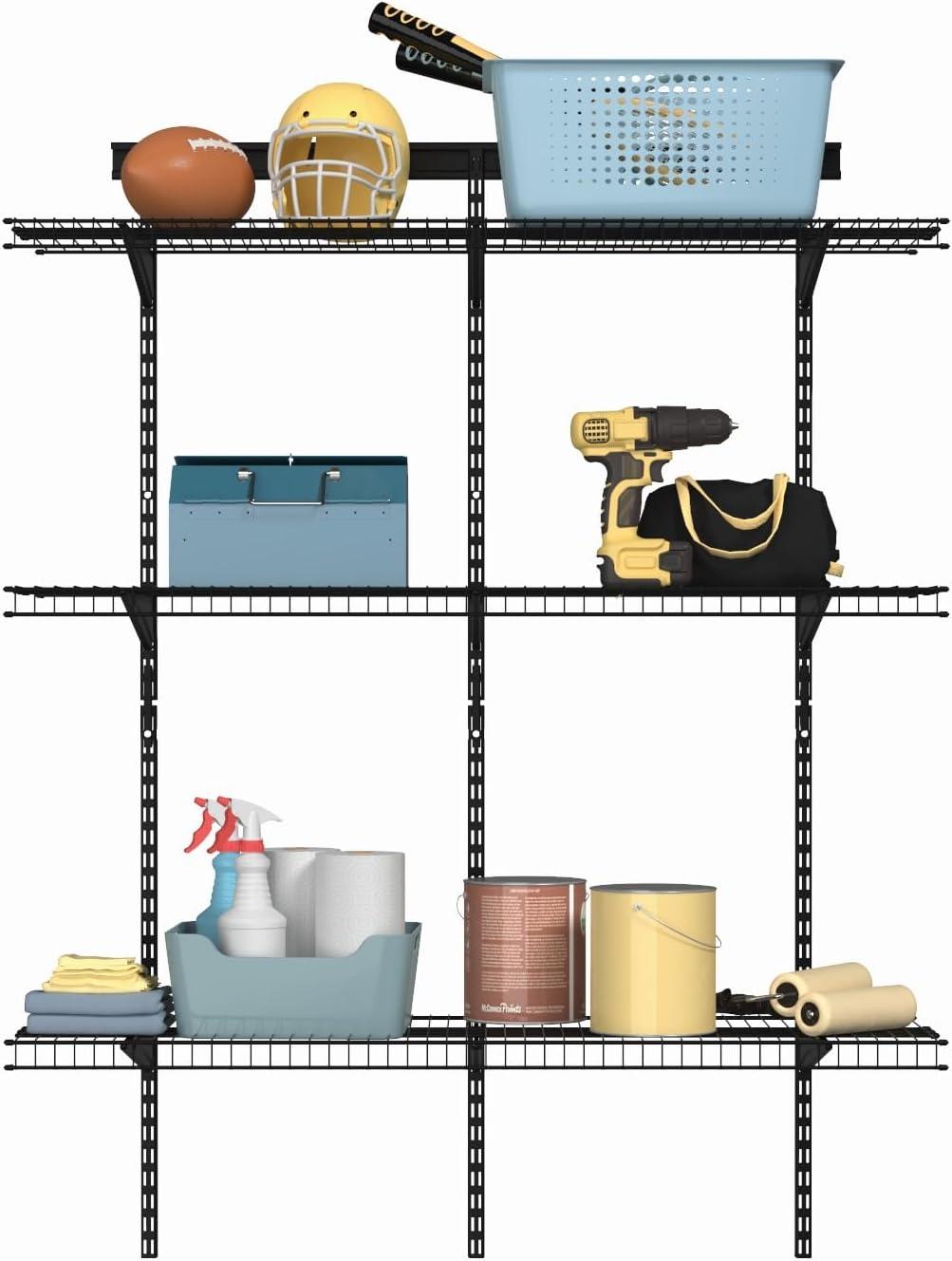 imageClosetMaid MaxLoad Heavy Duty Wall Shelf Kit for Garage 6 10 Ft Adjustable ShelfTrack Wire Shelving Black Finish3 shelves