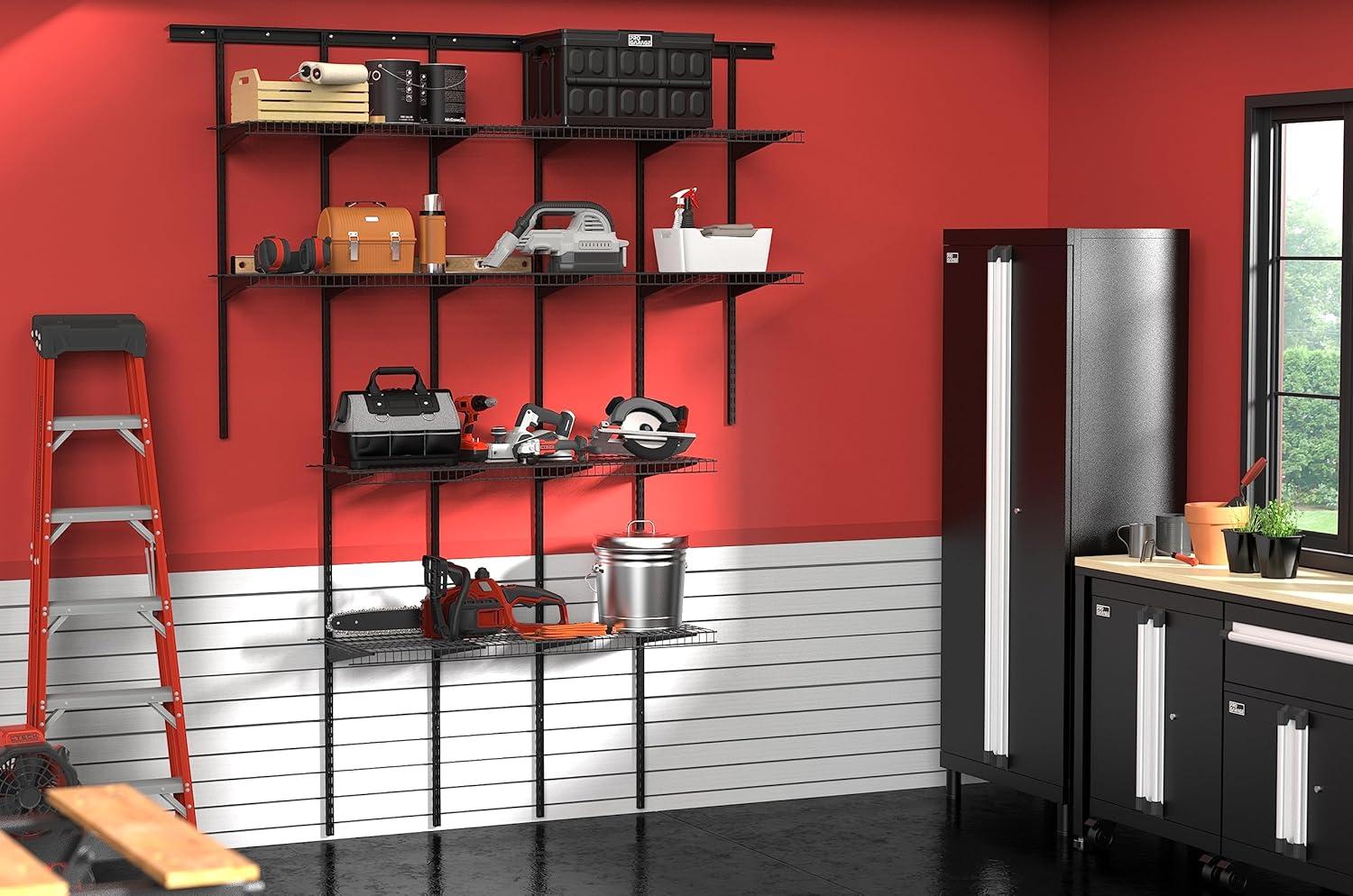 imageClosetMaid MaxLoad Heavy Duty Wall Shelf Kit for Garage 6 10 Ft Adjustable ShelfTrack Wire Shelving Black Finish4 shelves