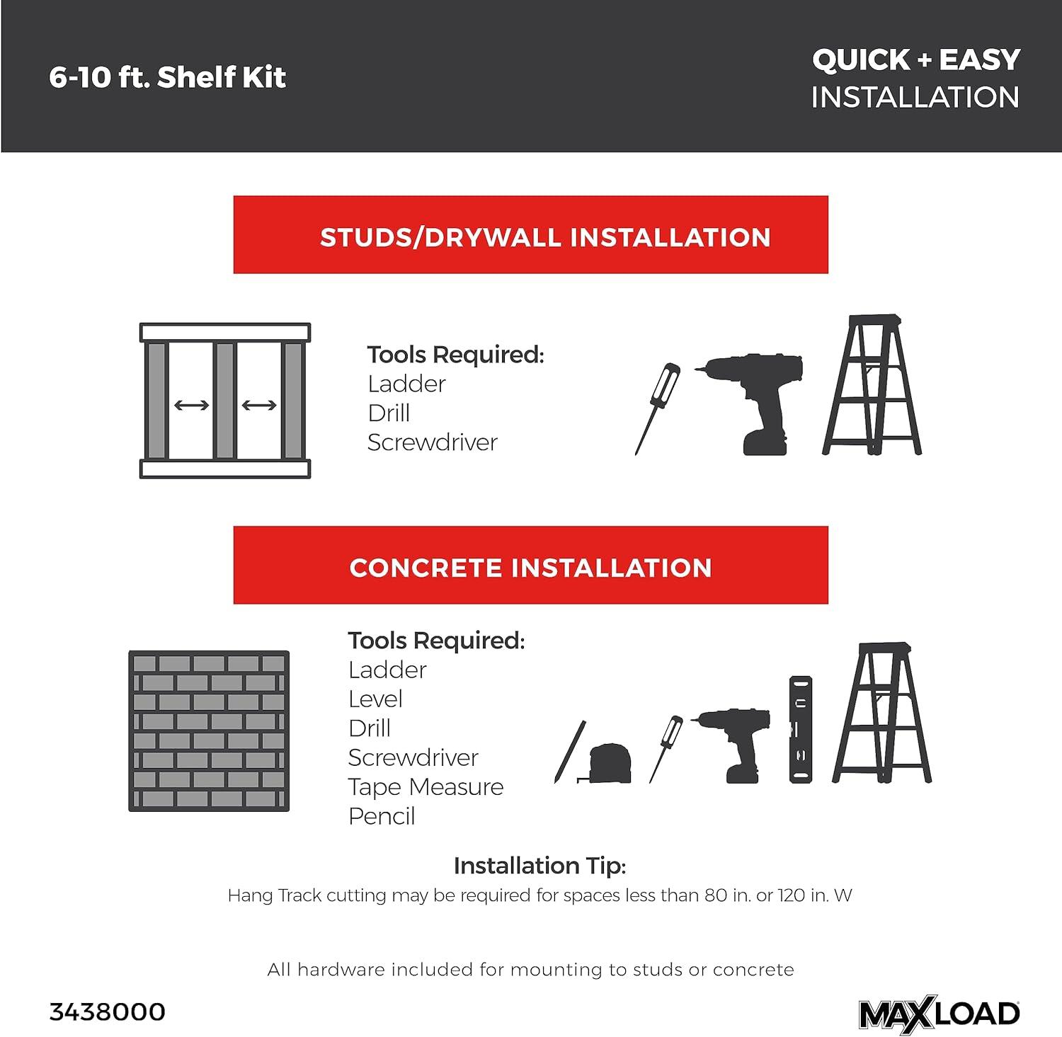 imageClosetMaid MaxLoad Heavy Duty Wall Shelf Kit for Garage 6 10 Ft Adjustable ShelfTrack Wire Shelving Black Finish4 shelves