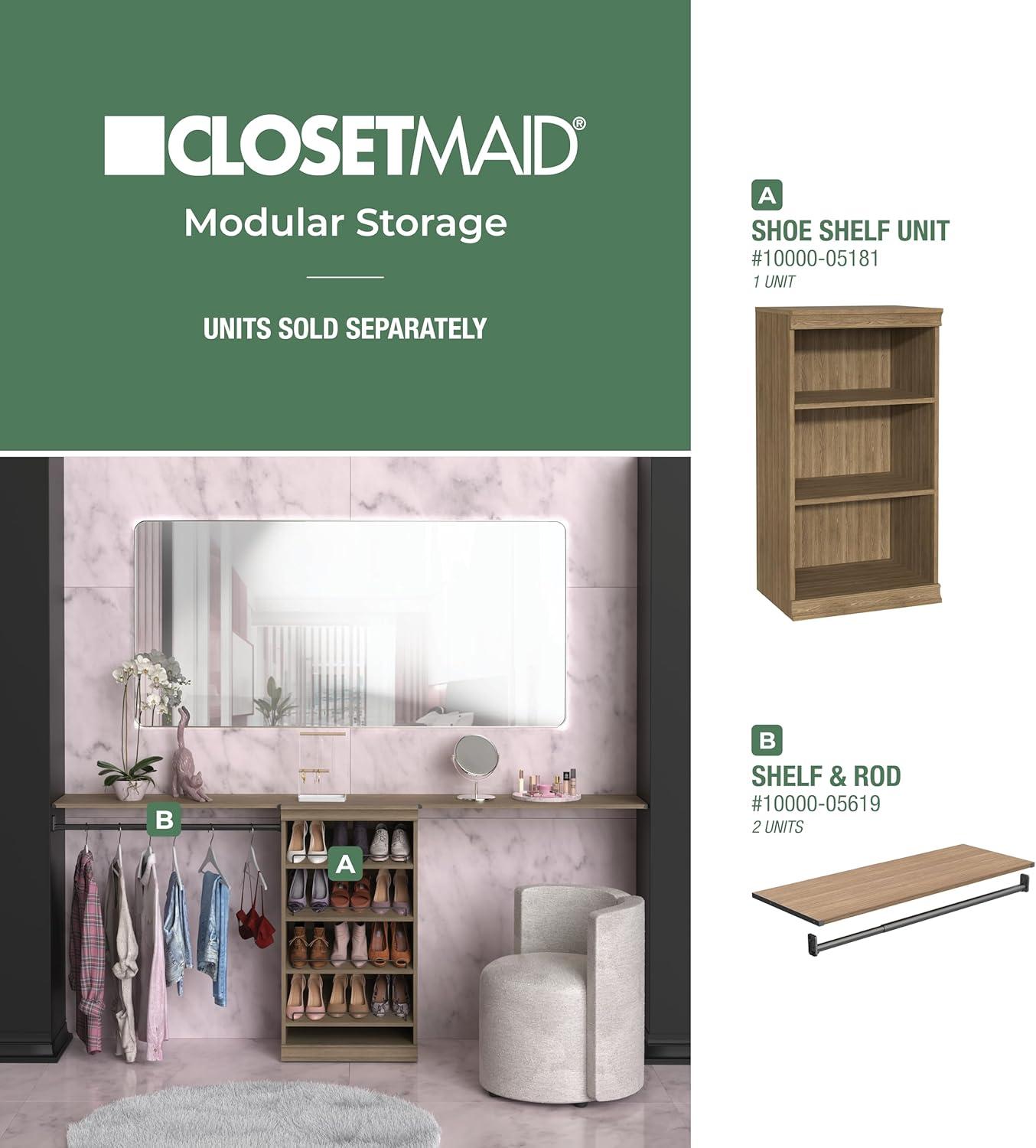 imageClosetMaid Modular Shelf ampamp Hang Wood Organizer Adjustable Closet Add On Storage Accessory White Shelf and Hang Rod KitSand