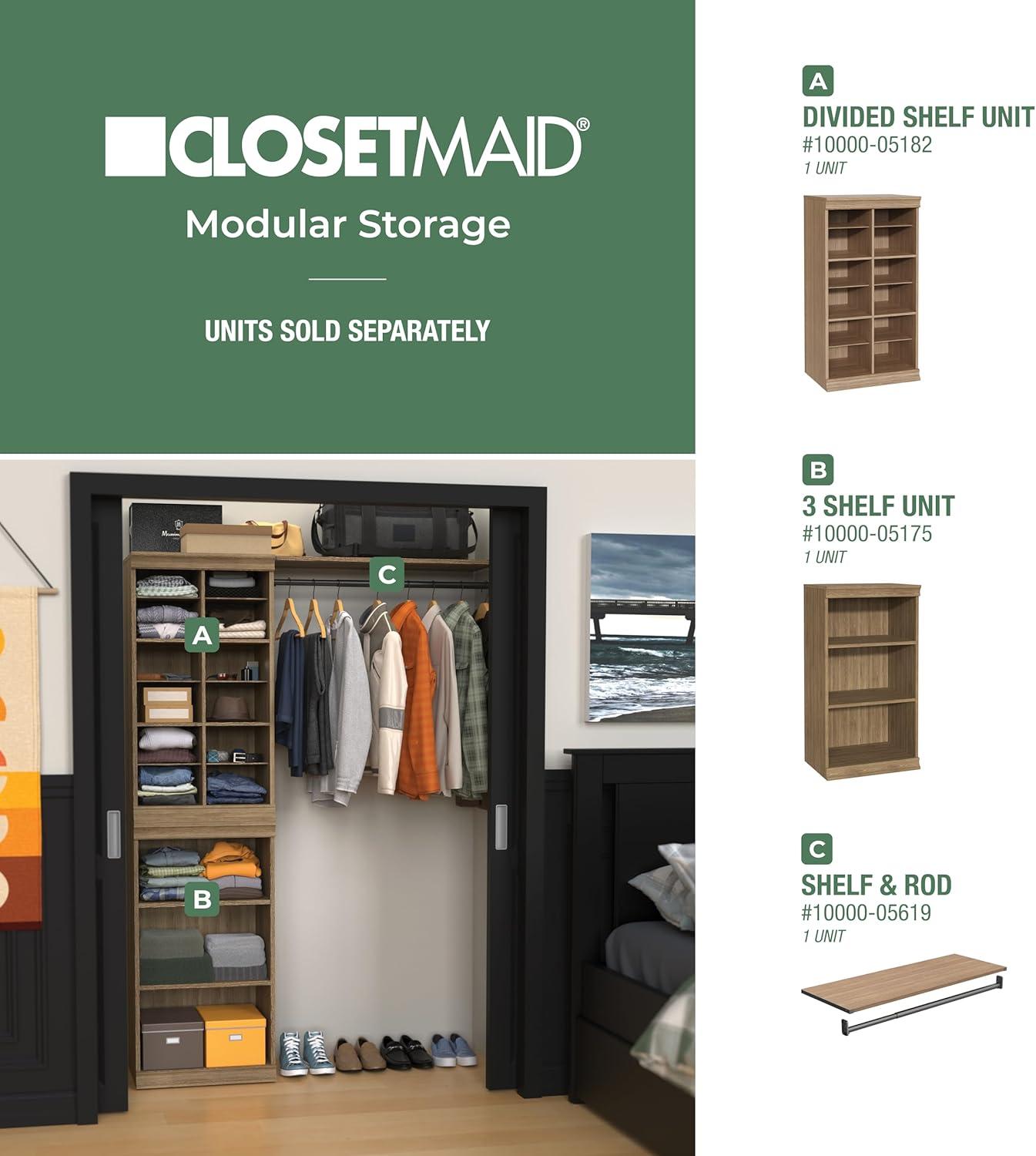 imageClosetMaid Modular Shelf ampamp Hang Wood Organizer Adjustable Closet Add On Storage Accessory White Shelf and Hang Rod KitSand