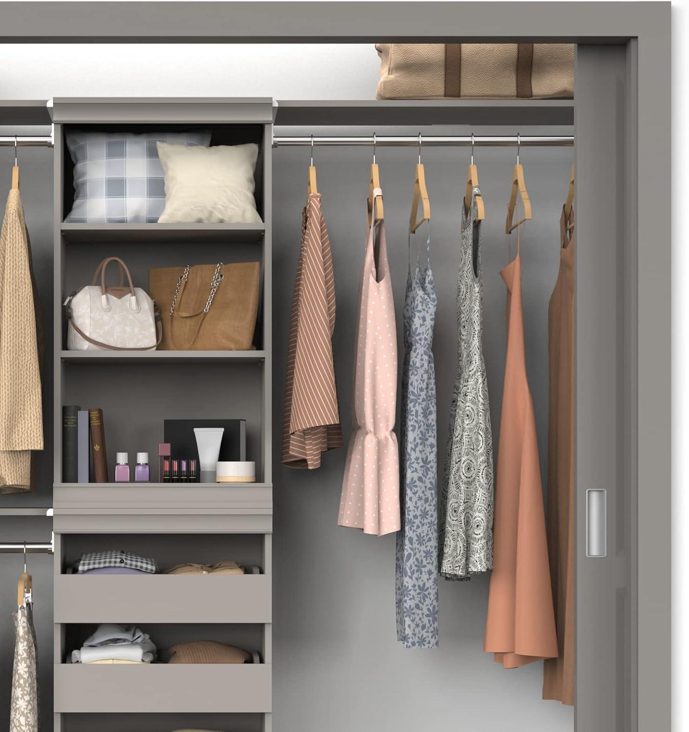 imageClosetMaid Modular Shelf ampamp Hang Wood Organizer Adjustable Closet Add On Storage Accessory White Shelf and Hang Rod KitTaupe