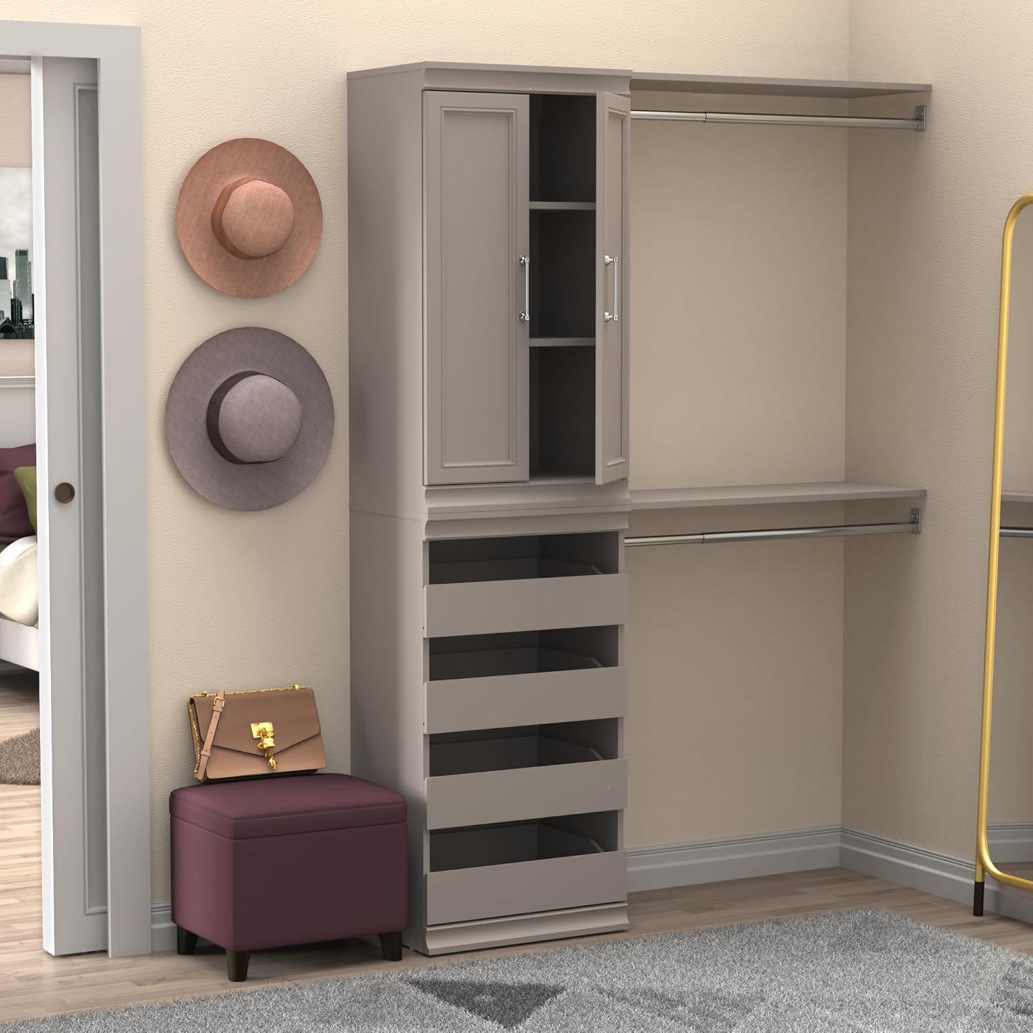 imageClosetMaid Modular Shelf ampamp Hang Wood Organizer Adjustable Closet Add On Storage Accessory White Shelf and Hang Rod KitTaupe