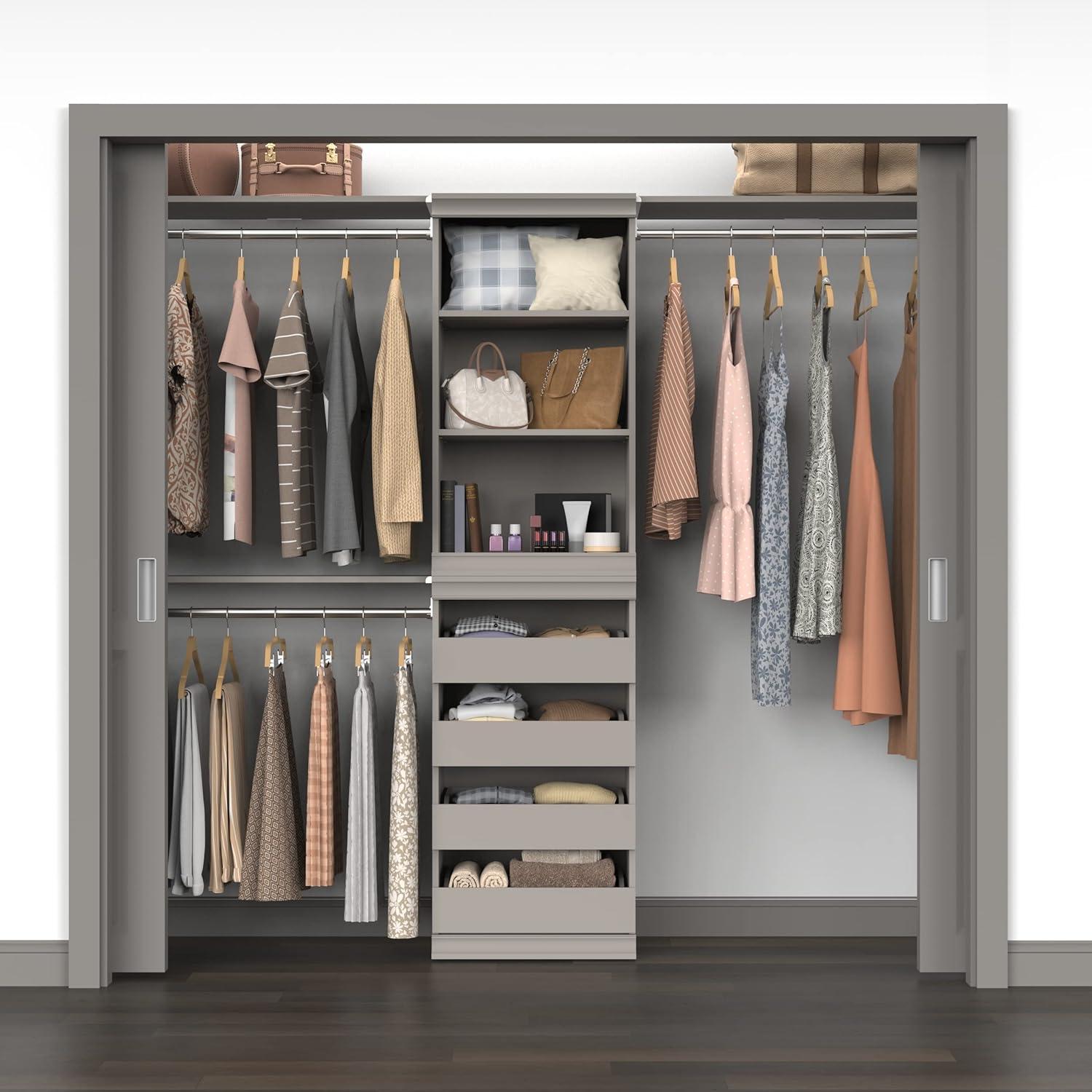 imageClosetMaid Modular Shelf ampamp Hang Wood Organizer Adjustable Closet Add On Storage Accessory White Shelf and Hang Rod KitTaupe