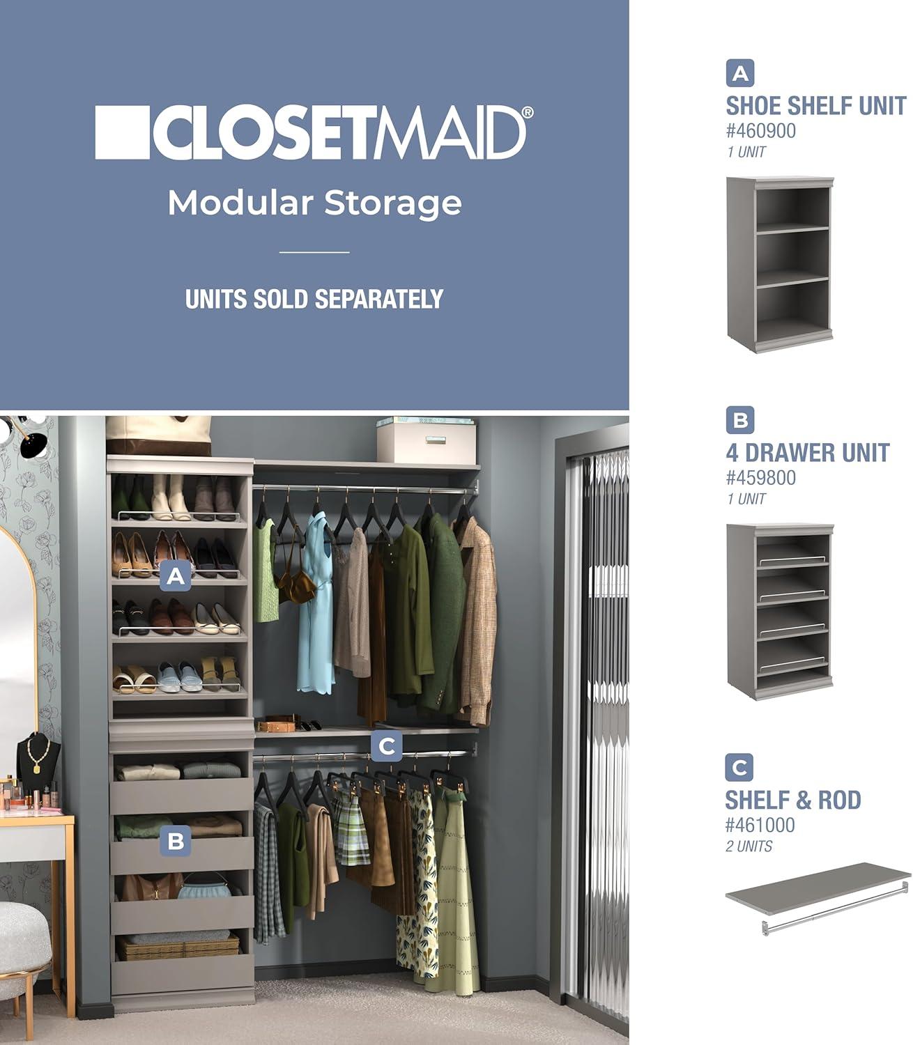 imageClosetMaid Modular Shelf ampamp Hang Wood Organizer Adjustable Closet Add On Storage Accessory White Shelf and Hang Rod KitTaupe