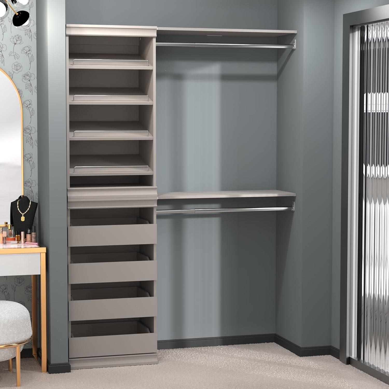 imageClosetMaid Modular Shelf ampamp Hang Wood Organizer Adjustable Closet Add On Storage Accessory White Shelf and Hang Rod KitTaupe