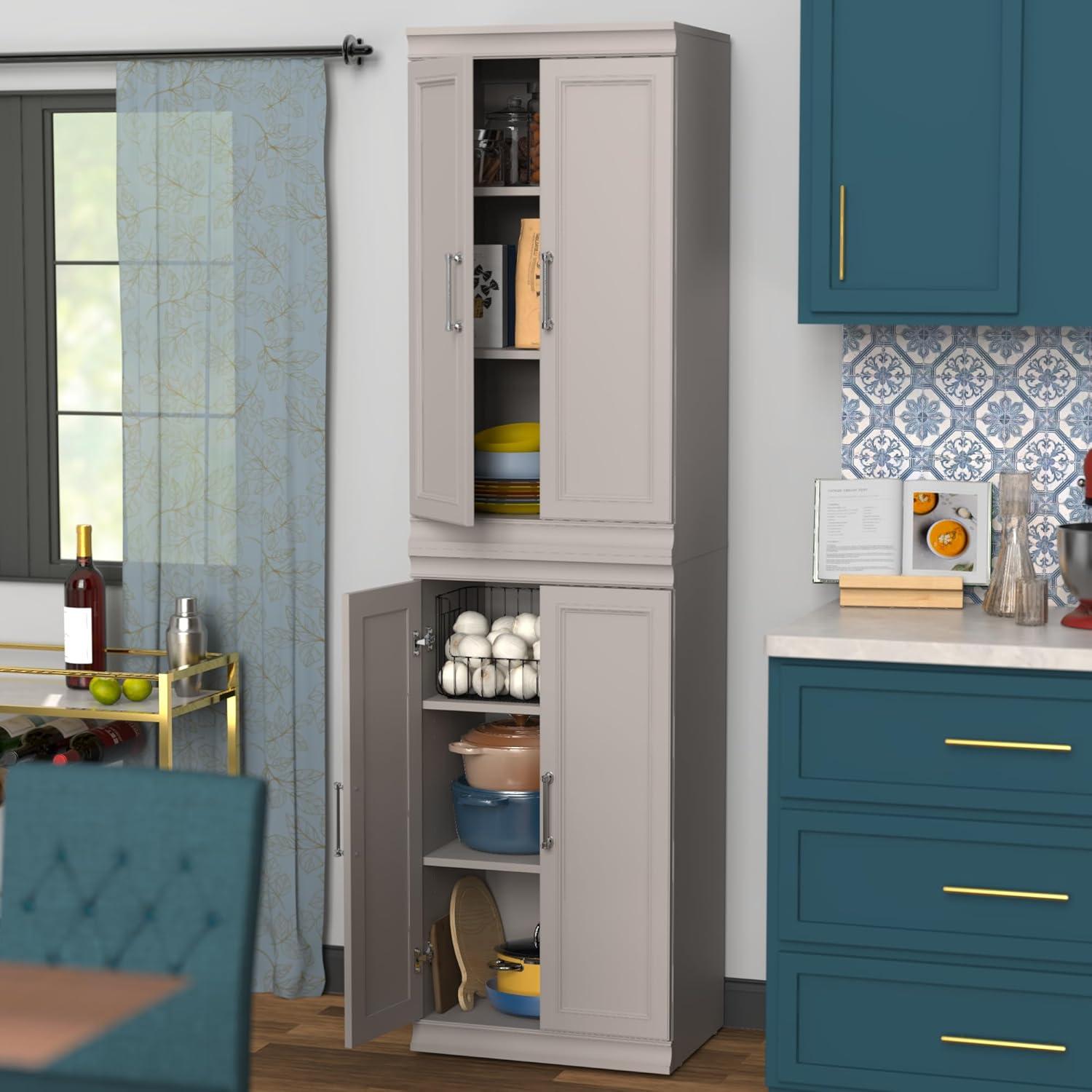 imageClosetMaid Modular Storage 2138inch W 6Shelf Wood Closet System with Doors WhiteSmoky Taupe