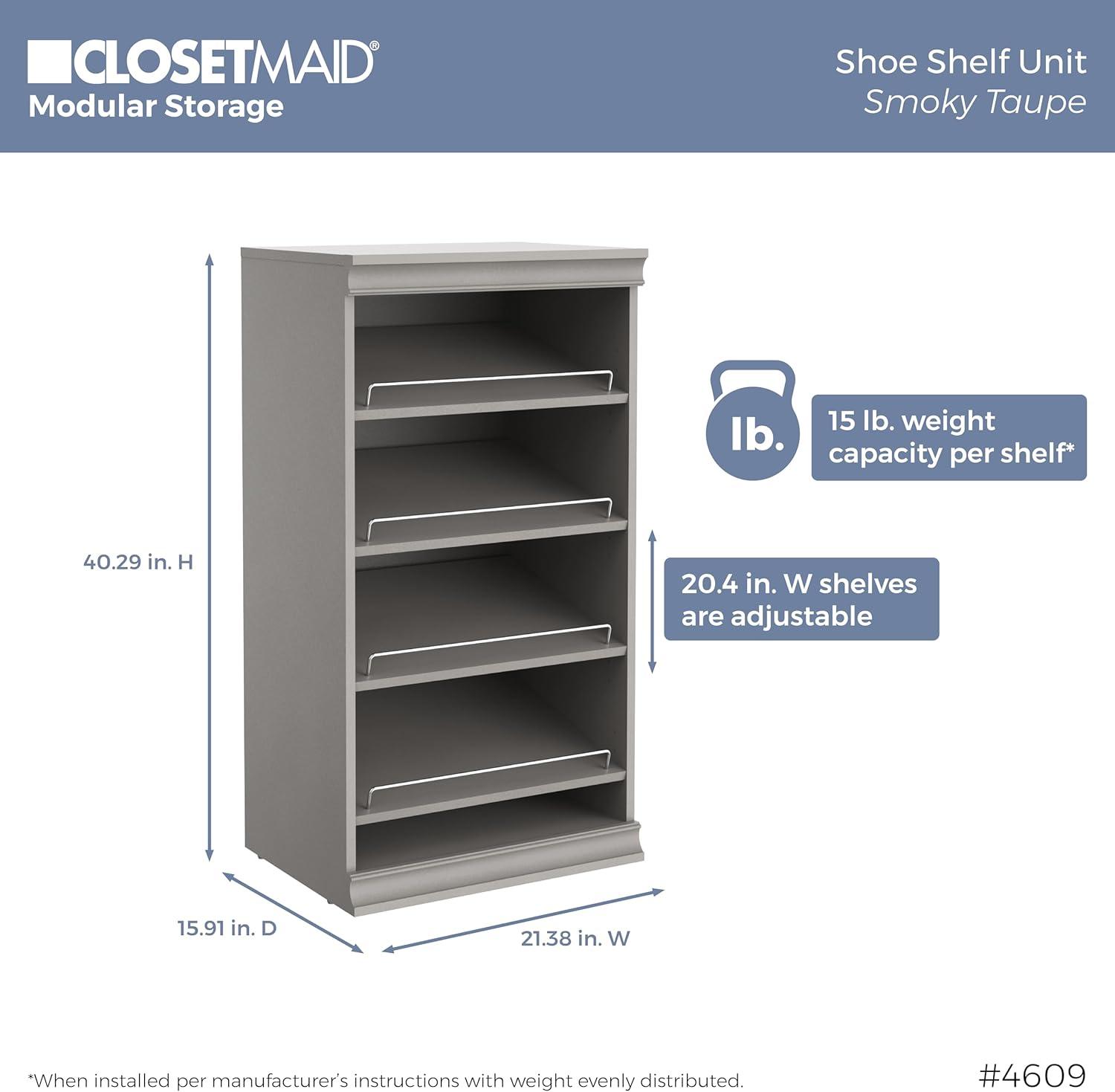 imageClosetMaid Modular Storage 68767878inch W 4Drawer 19Shelf Wood Closet System with Doors WhiteSmoky Taupe