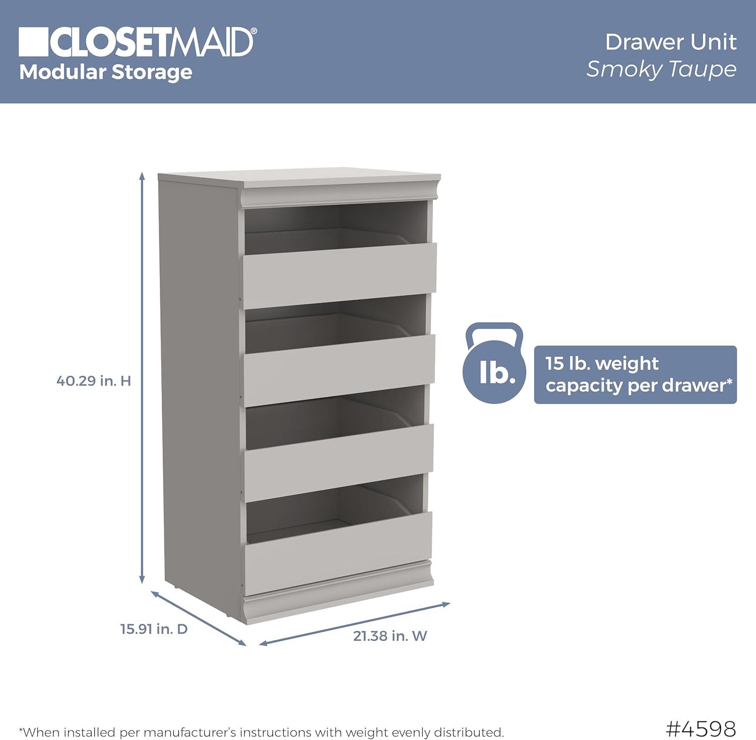 imageClosetMaid Modular Storage 68767878inch W 4Drawer 19Shelf Wood Closet System with Doors WhiteSmoky Taupe
