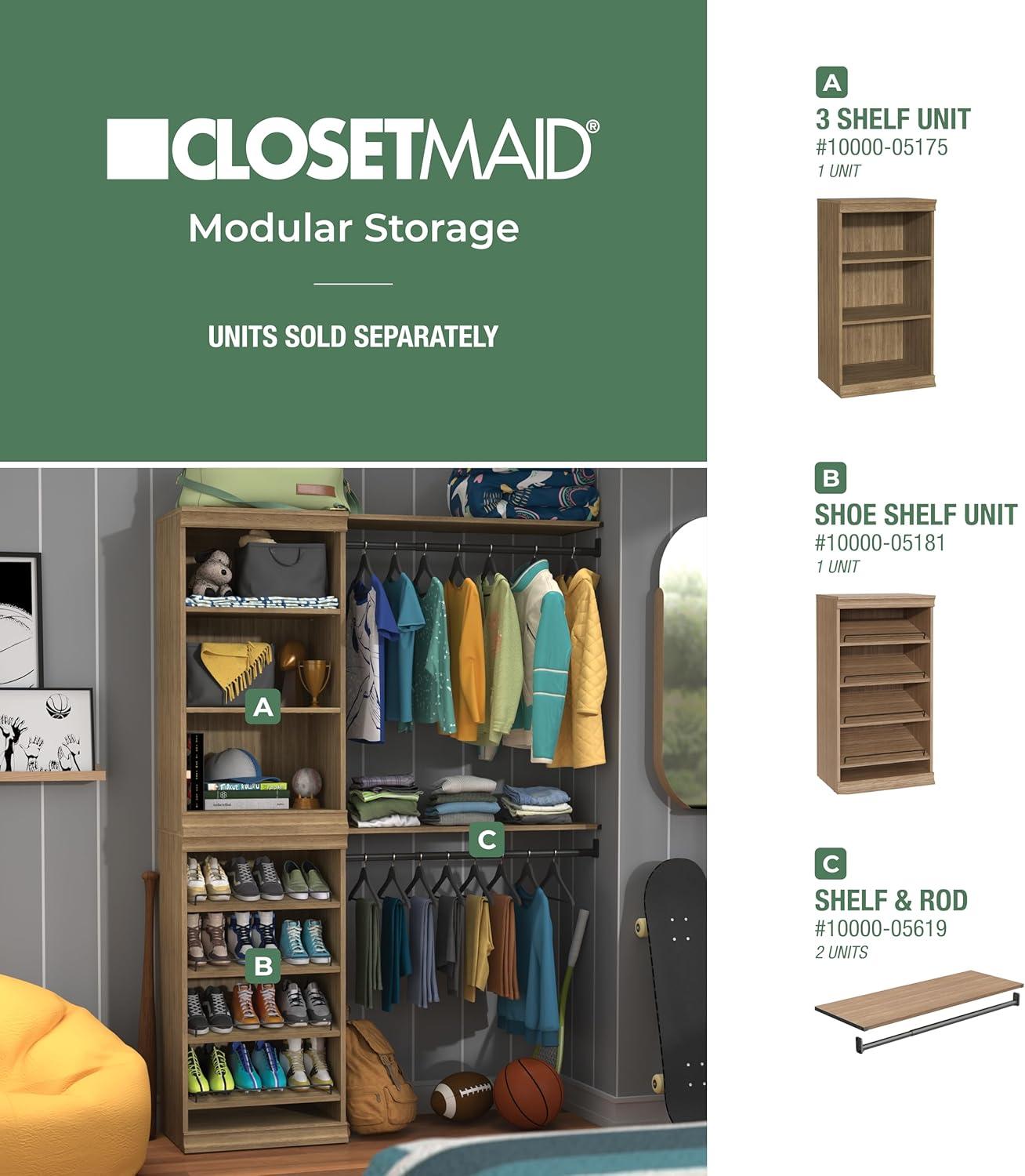 imageClosetMaid Modular Storage Angled Shelves Wood Closet Organizer Adjustable Stacking Full Backer Decorative Trim White Shoe Shelf UnitSand
