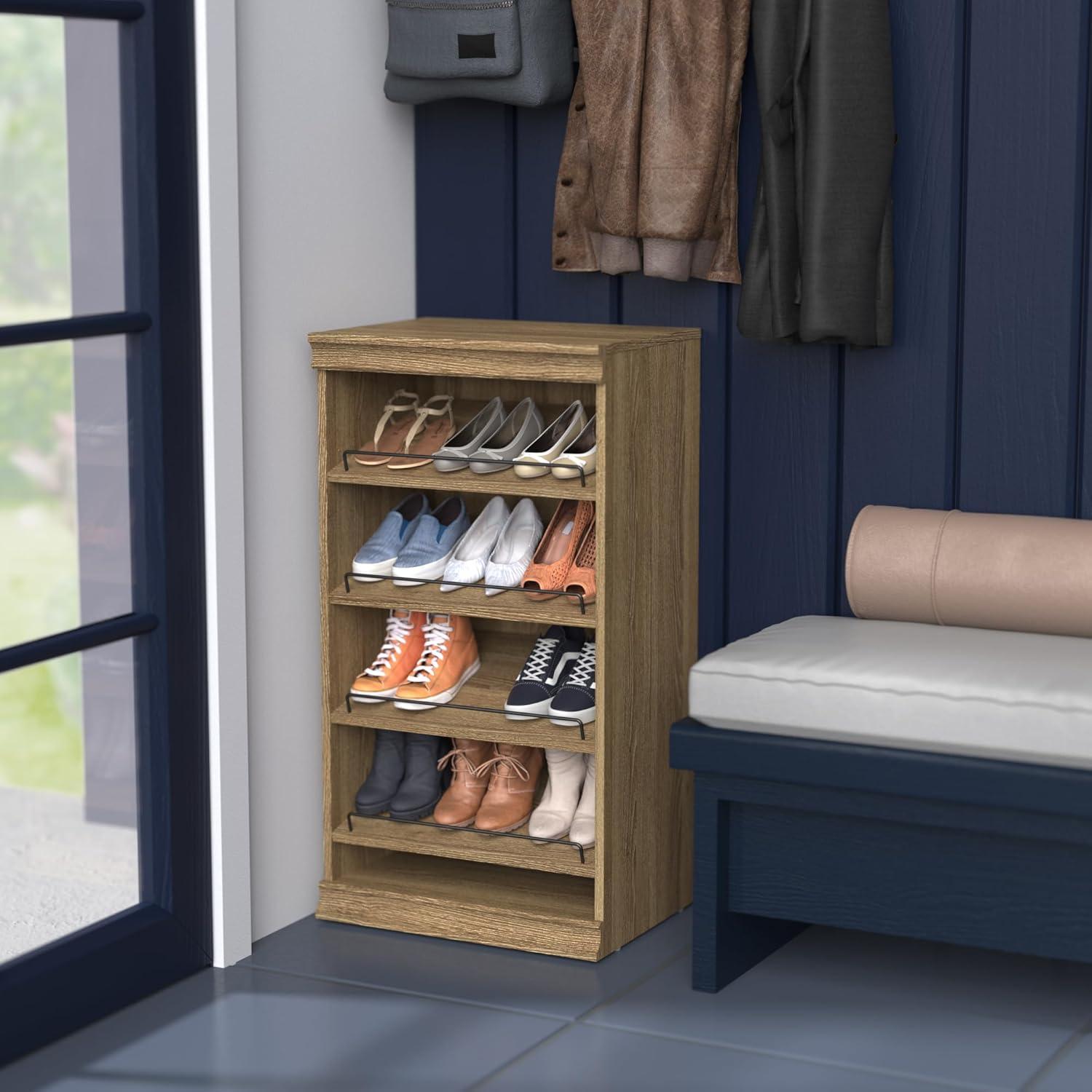 imageClosetMaid Modular Storage Angled Shelves Wood Closet Organizer Adjustable Stacking Full Backer Decorative Trim White Shoe Shelf UnitSand