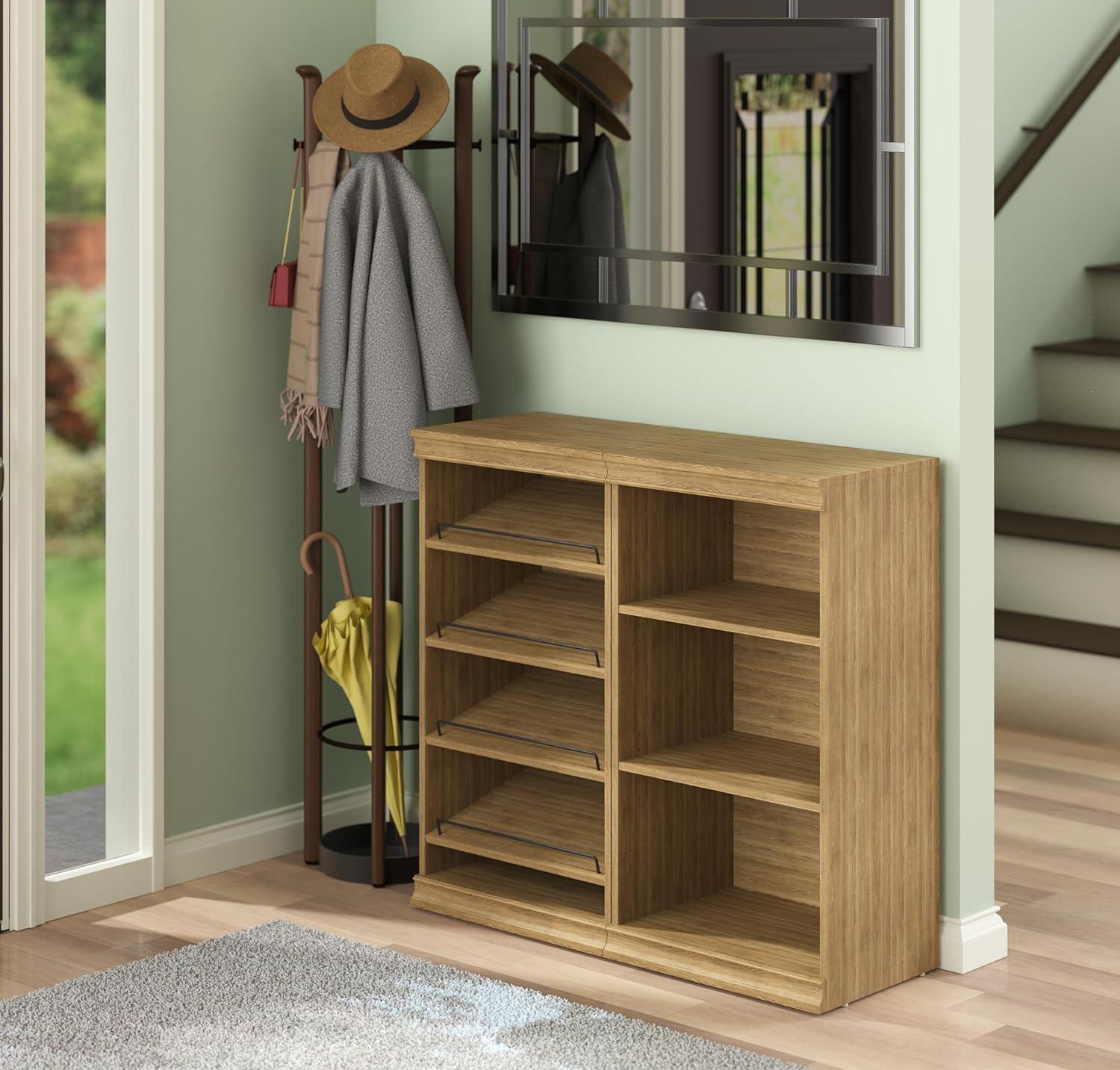 imageClosetMaid Modular Storage Angled Shelves Wood Closet Organizer Adjustable Stacking Full Backer Decorative Trim White Shoe Shelf UnitSand