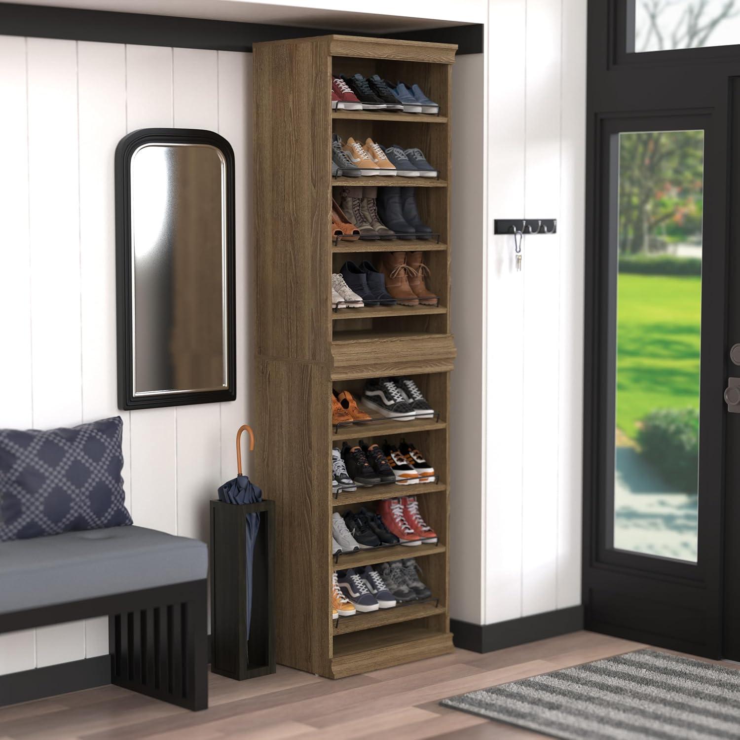 imageClosetMaid Modular Storage Angled Shelves Wood Closet Organizer Adjustable Stacking Full Backer Decorative Trim White Shoe Shelf UnitSand