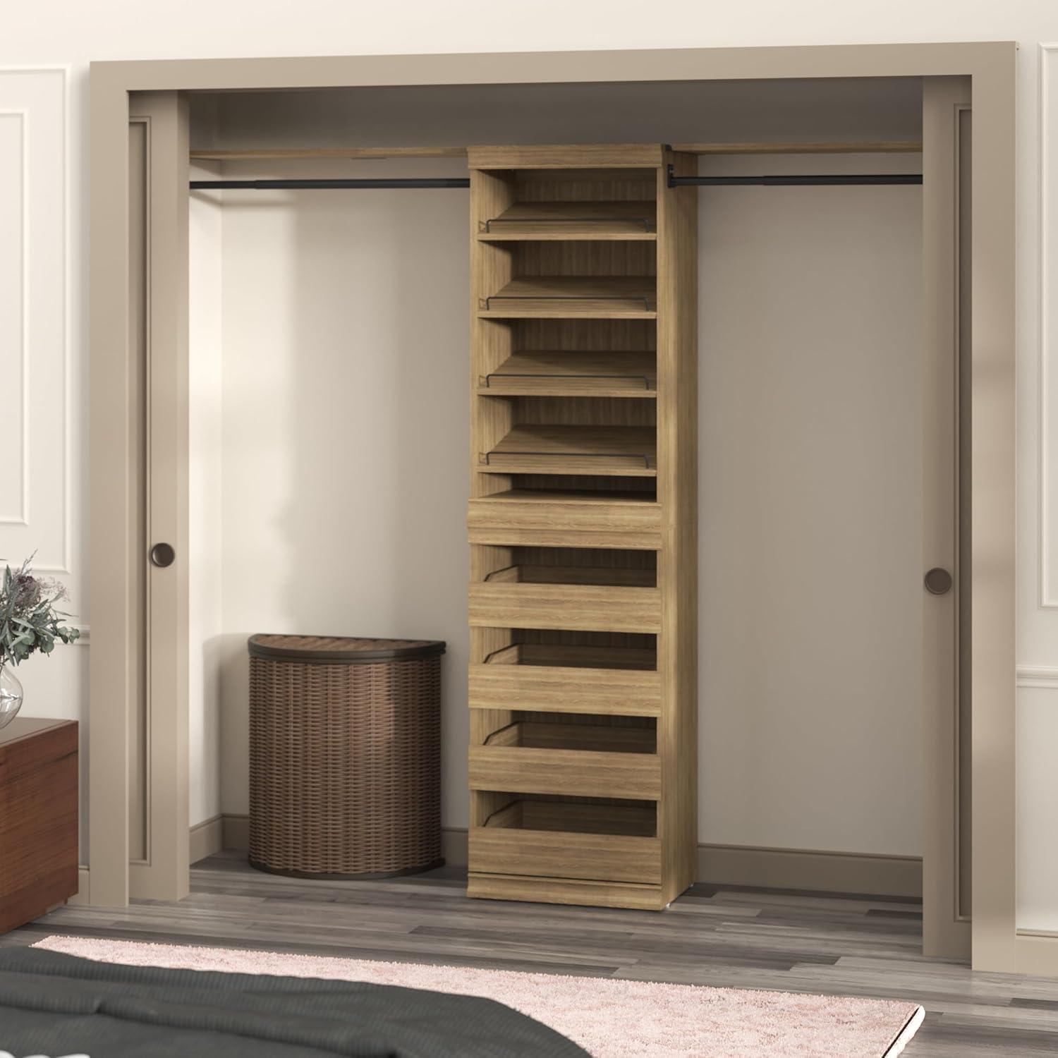 imageClosetMaid Modular Storage Angled Shelves Wood Closet Organizer Adjustable Stacking Full Backer Decorative Trim White Shoe Shelf UnitSand