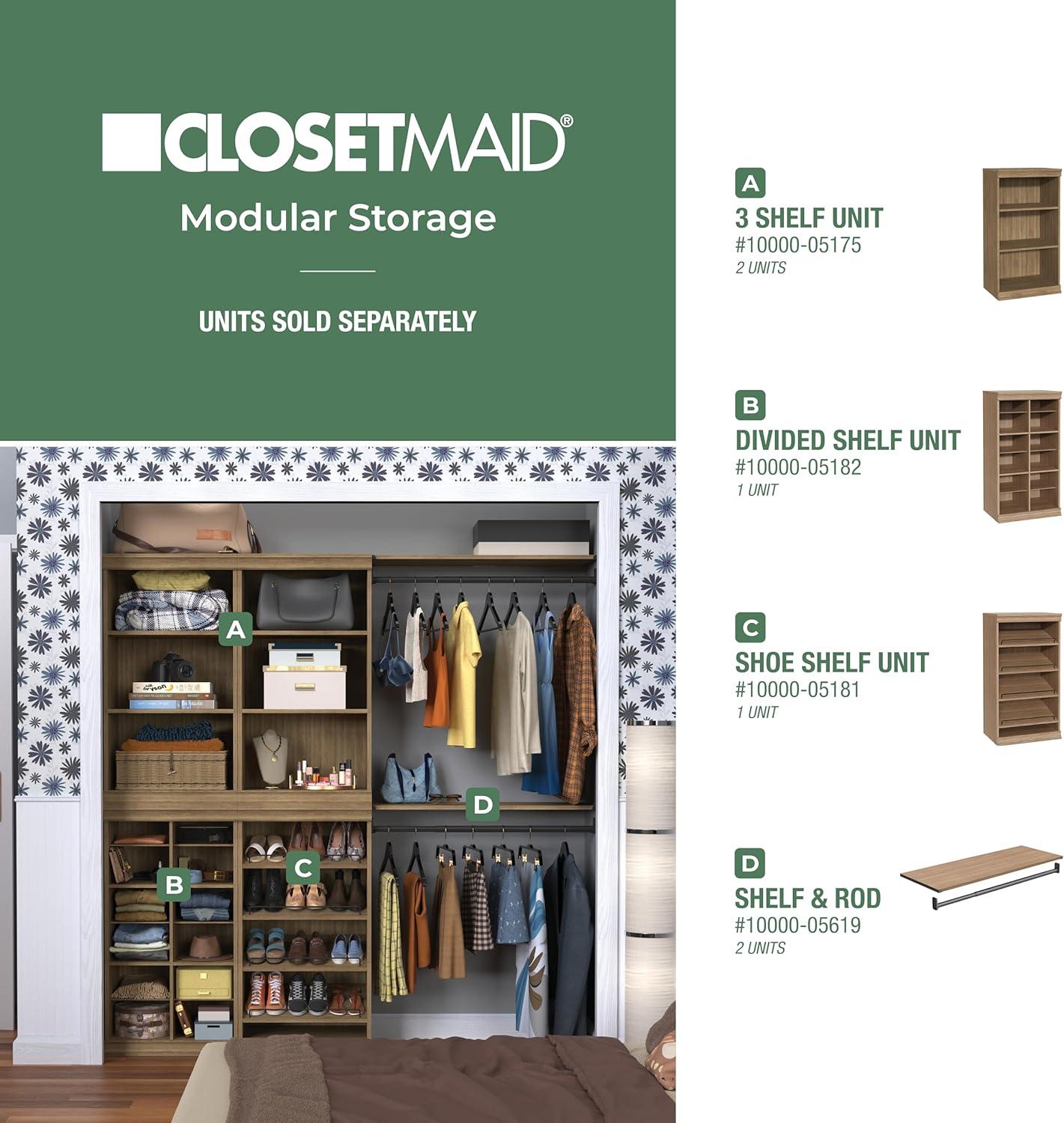 imageClosetMaid Modular Storage Angled Shelves Wood Closet Organizer Adjustable Stacking Full Backer Decorative Trim White Shoe Shelf UnitSand