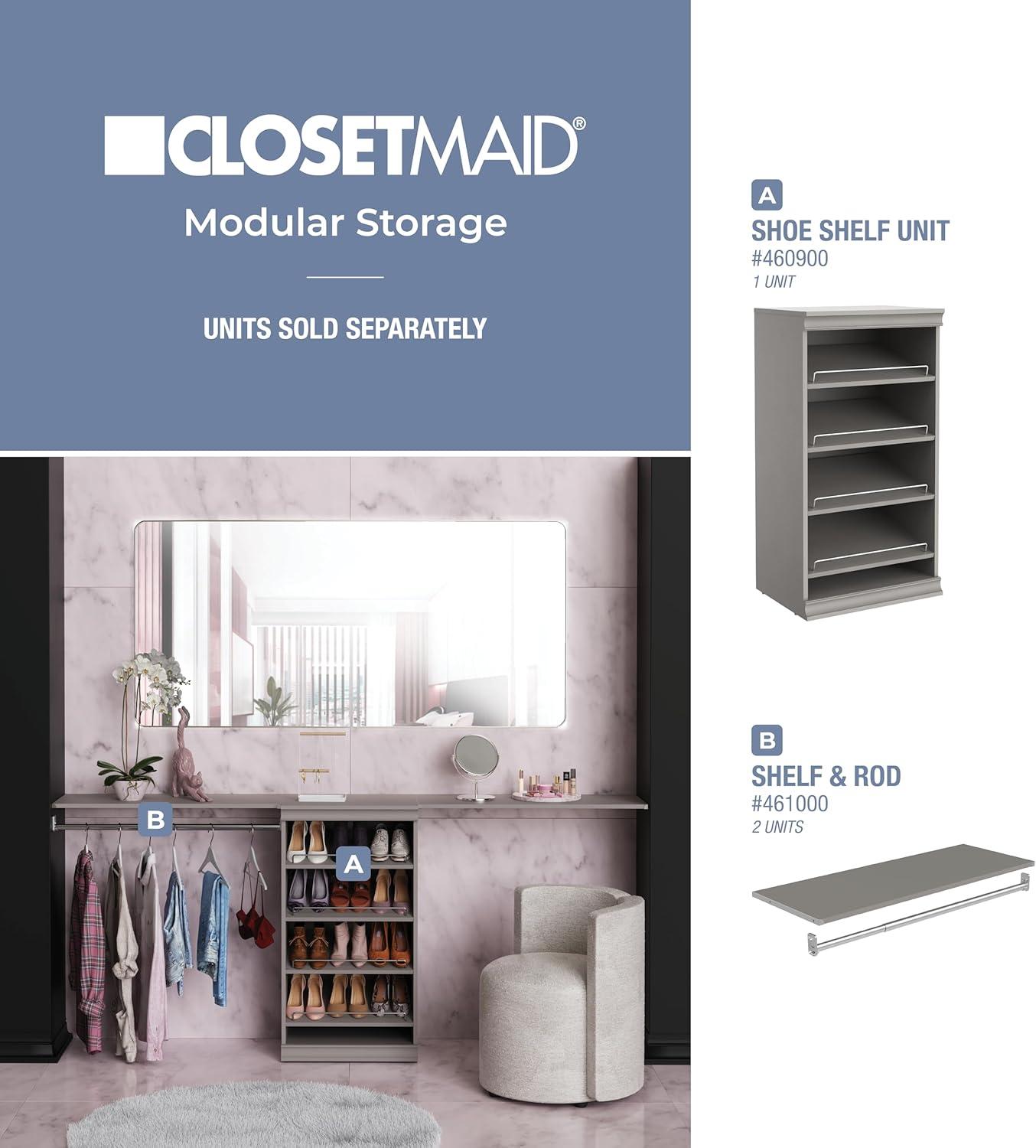 imageClosetMaid Modular Storage Angled Shelves Wood Closet Organizer Adjustable Stacking Full Backer Decorative Trim White Shoe Shelf UnitTaupe