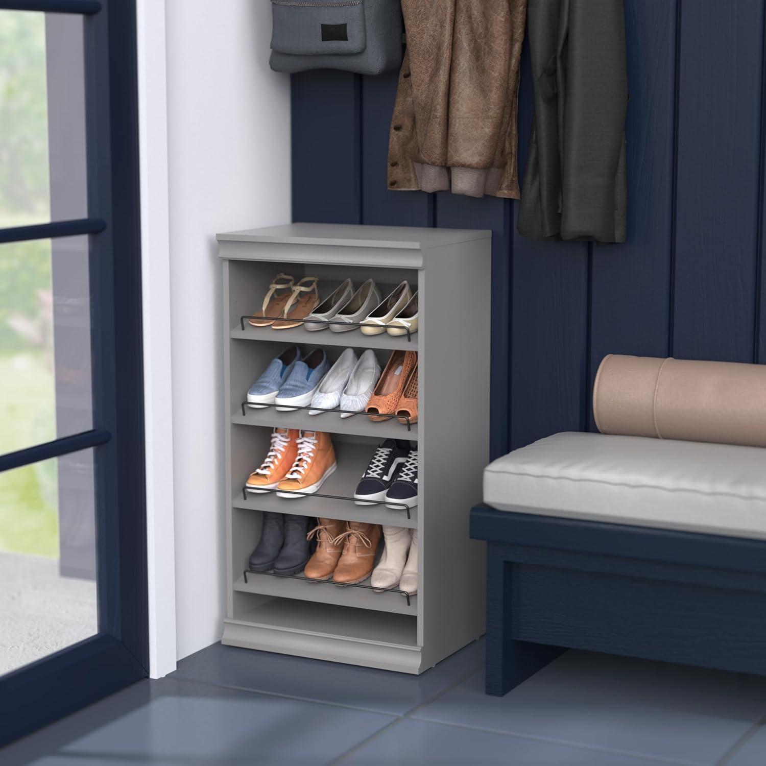 imageClosetMaid Modular Storage Angled Shelves Wood Closet Organizer Adjustable Stacking Full Backer Decorative Trim White Shoe Shelf UnitTaupe