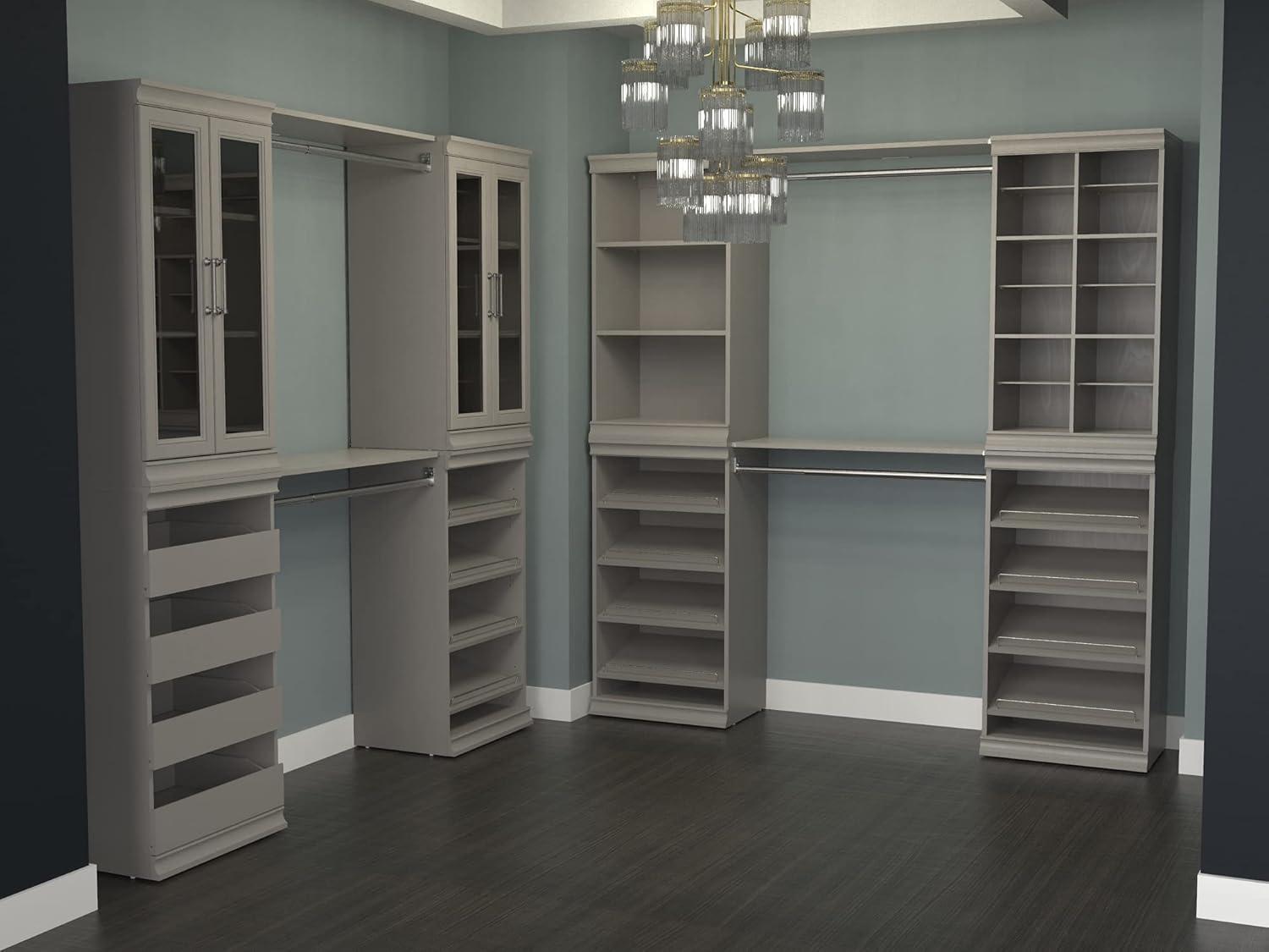 imageClosetMaid Modular Storage Angled Shelves Wood Closet Organizer Adjustable Stacking Full Backer Decorative Trim White Shoe Shelf UnitTaupe