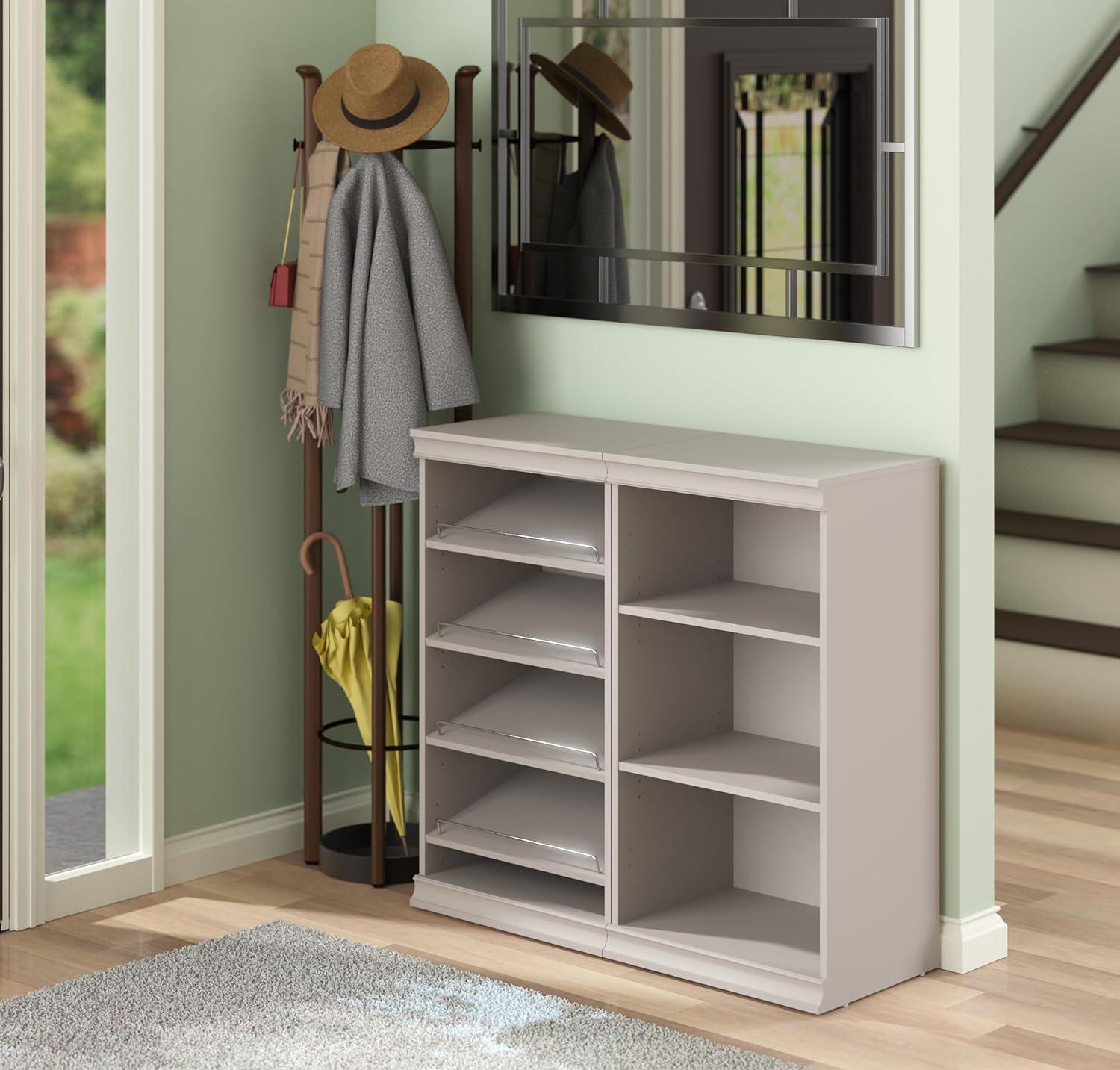 imageClosetMaid Modular Storage Angled Shelves Wood Closet Organizer Adjustable Stacking Full Backer Decorative Trim White Shoe Shelf UnitTaupe