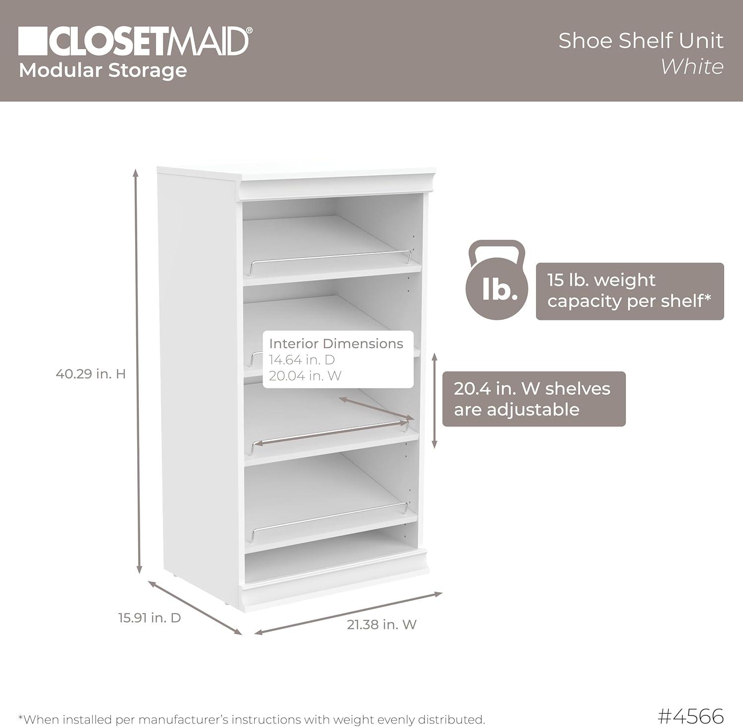 imageClosetMaid Modular Storage Angled Shelves Wood Closet Organizer Adjustable Stacking Full Backer Decorative Trim White Shoe Shelf UnitWhite