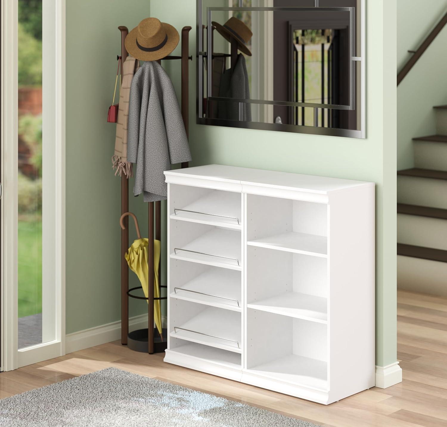 imageClosetMaid Modular Storage Angled Shelves Wood Closet Organizer Adjustable Stacking Full Backer Decorative Trim White Shoe Shelf UnitWhite