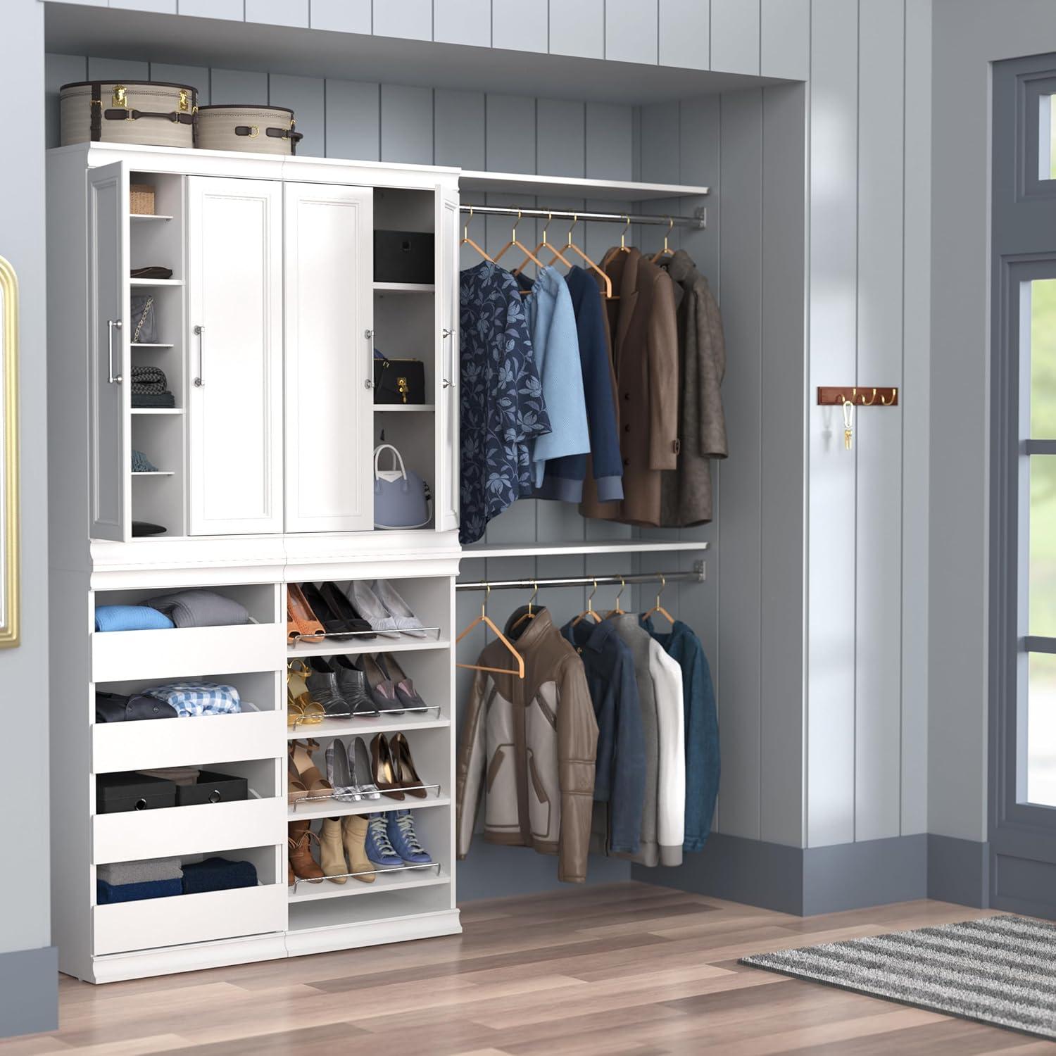 imageClosetMaid Modular Storage Angled Shelves Wood Closet Organizer Adjustable Stacking Full Backer Decorative Trim White Shoe Shelf UnitWhite