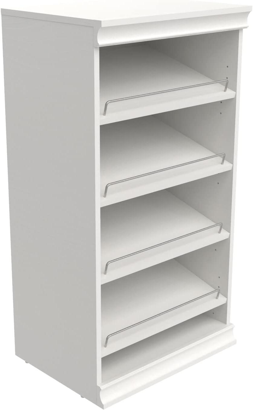 imageClosetMaid Modular Storage Angled Shelves Wood Closet Organizer Adjustable Stacking Full Backer Decorative Trim White Shoe Shelf UnitWhite