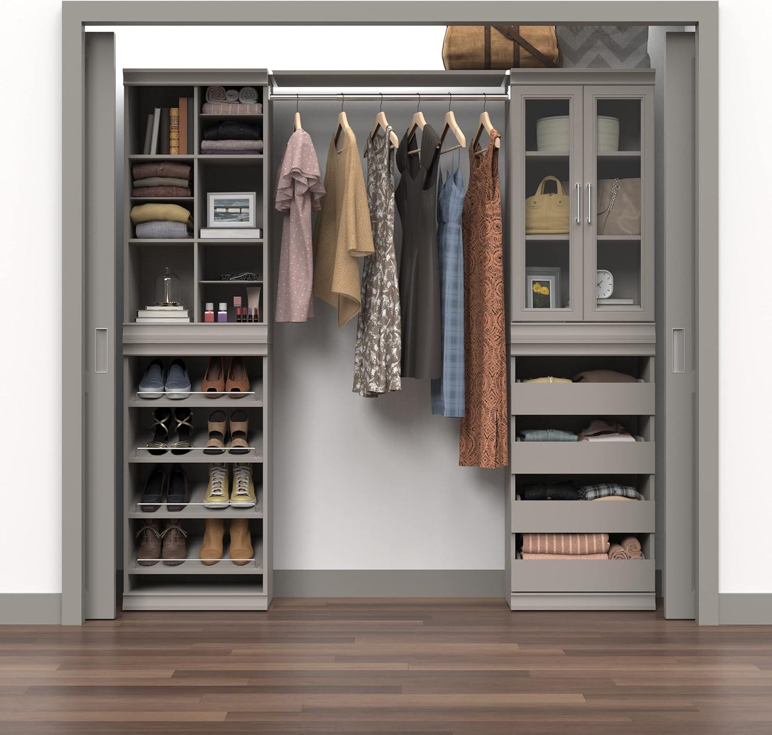 imageClosetMaid Modular Storage Pair Set 2 Glass Pane Doors Wood Closet Organizer Shaker Style Add On Accessory for Shelf Units White 3488quot H x 2102quot W x 181quot DTaupe