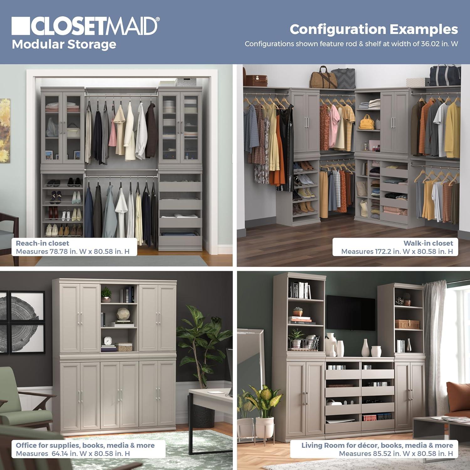 imageClosetMaid Modular Storage Pair Set 2 Glass Pane Doors Wood Closet Organizer Shaker Style Add On Accessory for Shelf Units White 3488quot H x 2102quot W x 181quot DTaupe