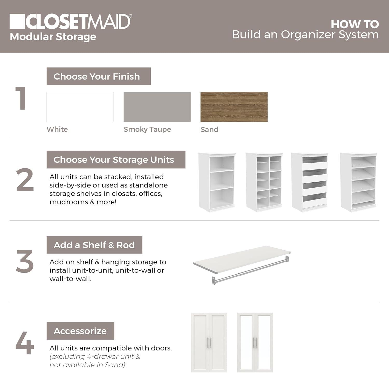 imageClosetMaid Modular Storage Pair Set Wood Closet Organizer Shaker Style Add On Accessory for Shelf Units White Solid 2Door KitWhite