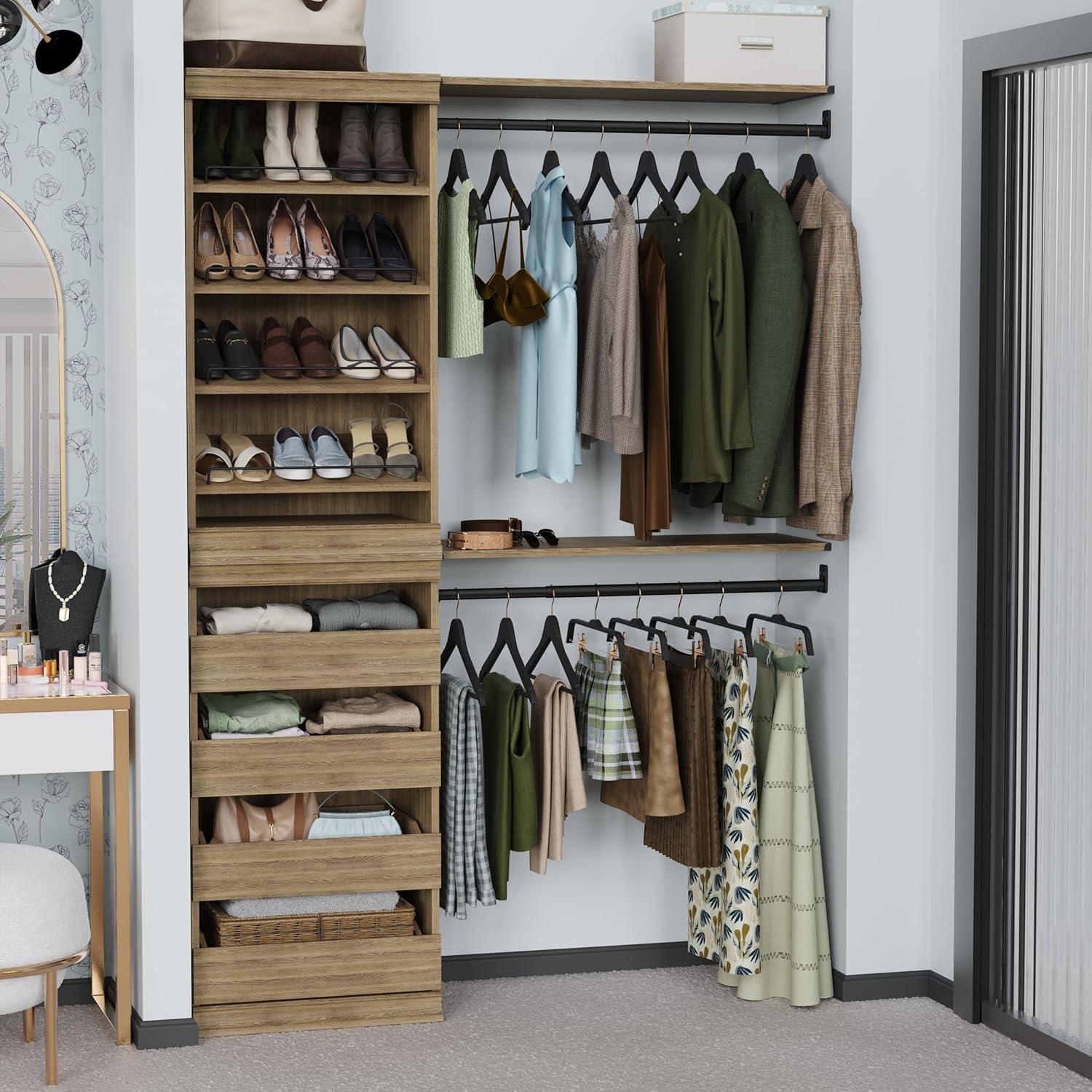 imageClosetMaid Modular Storage Unit with 4 Drawers Wood Closet Organizer Stacking Full Backer Storage Decorative Trim WhiteSand