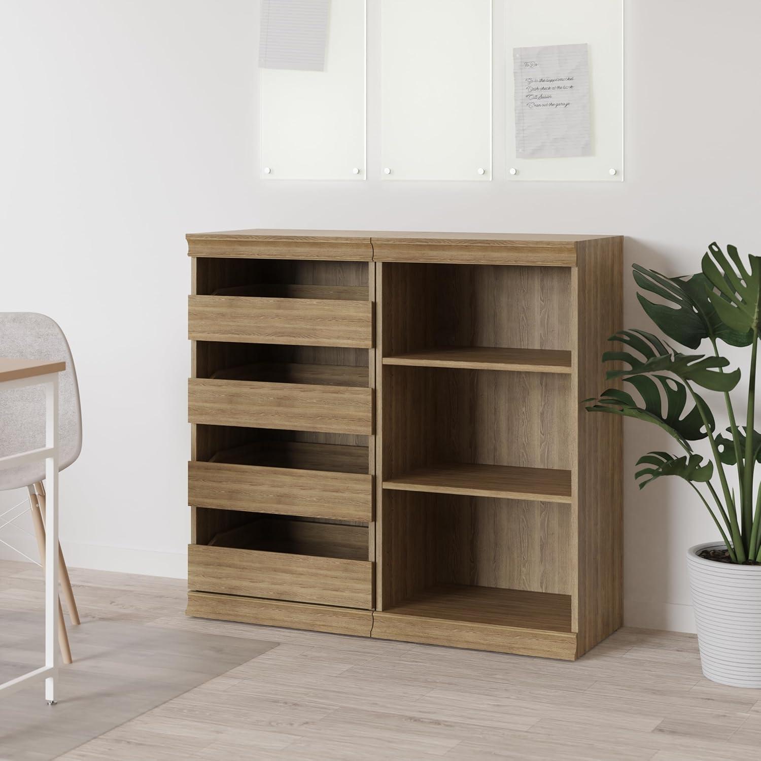 imageClosetMaid Modular Storage Unit with 4 Drawers Wood Closet Organizer Stacking Full Backer Storage Decorative Trim WhiteSand