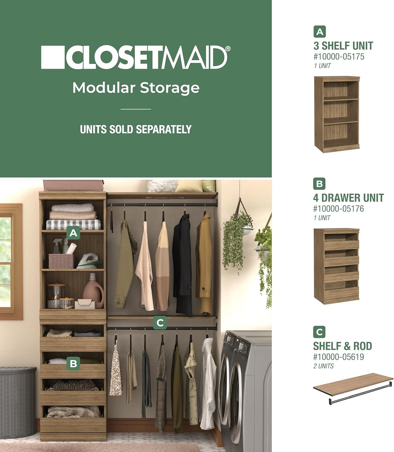 imageClosetMaid Modular Storage Unit with 4 Drawers Wood Closet Organizer Stacking Full Backer Storage Decorative Trim WhiteSand