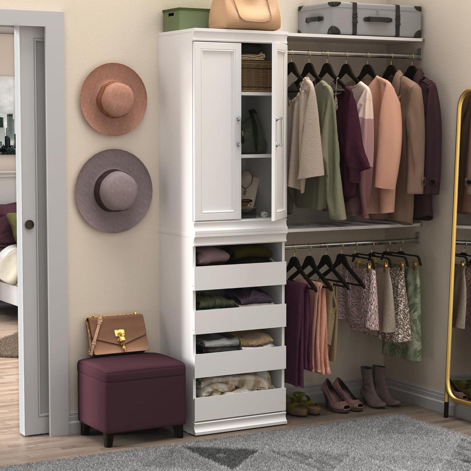 imageClosetMaid Modular Storage Unit with 4 Drawers Wood Closet Organizer Stacking Full Backer Storage Decorative Trim WhiteWhite