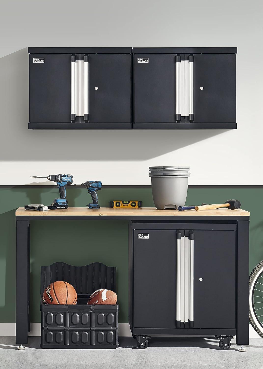 imageClosetMaid ProGarage Garage Storage Cabinets ampamp Workbench Table 3Piece Set Custom Durable Adjustable Steel Construction Black