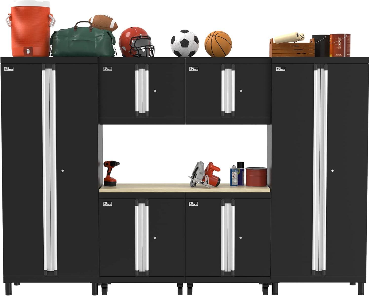 imageClosetMaid ProGarage Garage Storage Top 6Piece Custom Durable Adjustable Steel Construction Black 6 Cabinet ampamp Workbench Set
