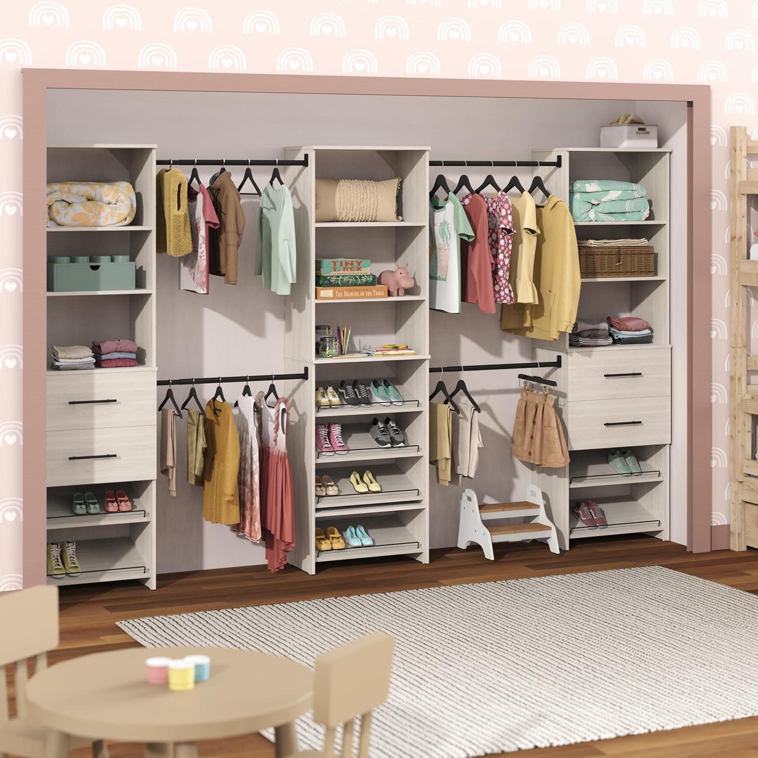 imageClosetMaid SuiteSymphony Deluxe Tower Combo Kit with 3 25Inch Towers 3 Hang Rods Per Tower 4 Drawers on 2Towers and 8 Shoe Shelves 2 On 2Towers ampamp 4 On 1Tower