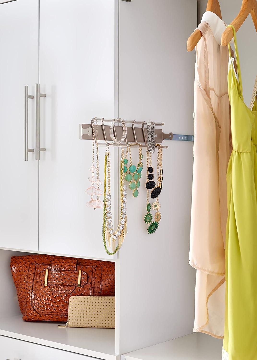 imageClosetMaid SuiteSymphony Tie Belt or Jewelry Rack Sliding Slide Out Closet Organizer 14 Hooks Wall Mount or Add On Accessory Satin NickelSatin Nickel