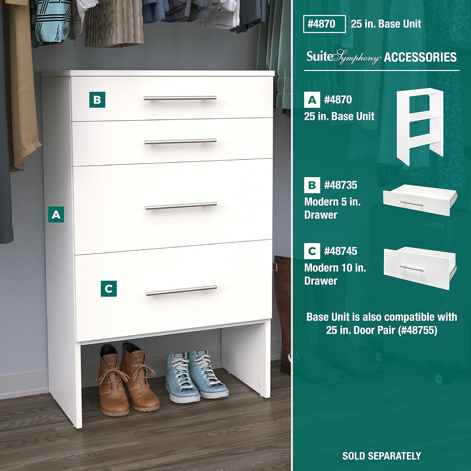 imageClosetMaid SuiteSymphony Wood Closet Drawer Add On Accessory Modern Style For Storage Closet Clothes 25 x 10 Size for 25 in Units Pure WhiteSatin NickelPure White