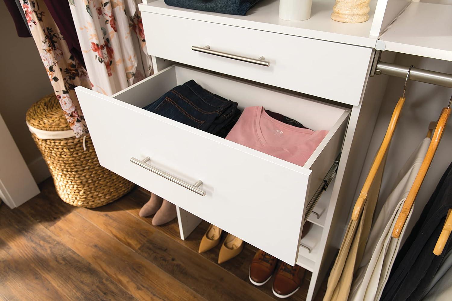 imageClosetMaid SuiteSymphony Wood Closet Drawer Add On Accessory Modern Style For Storage Closet Clothes 25 x 10 Size for 25 in Units Pure WhiteSatin NickelPure White