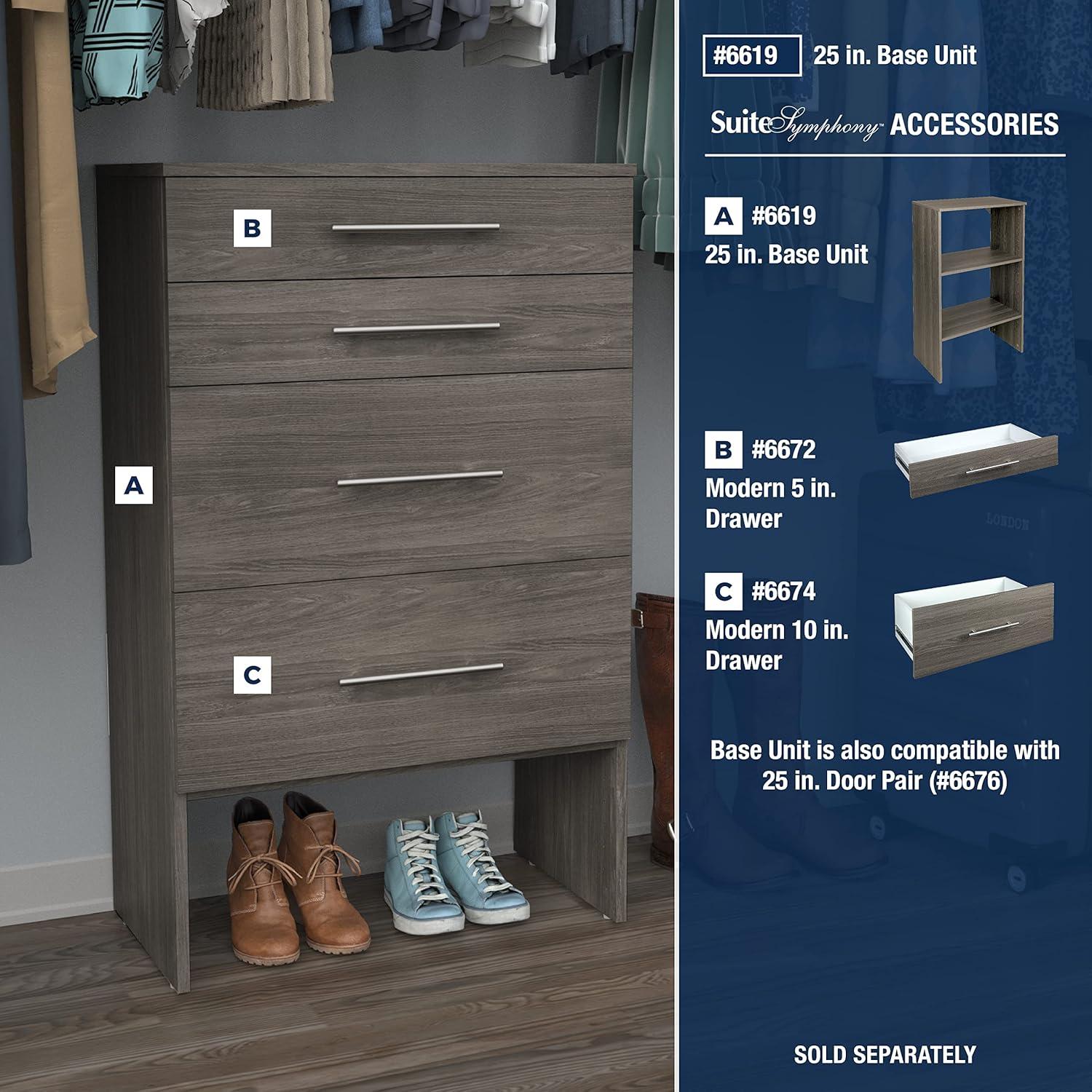 imageClosetMaid SuiteSymphony Wood Closet Drawer Add On Accessory Modern Style for Storage Closet Clothes 25 x 5 Size for 25 in Units Graphite GreySatin NickelGraphite Grey