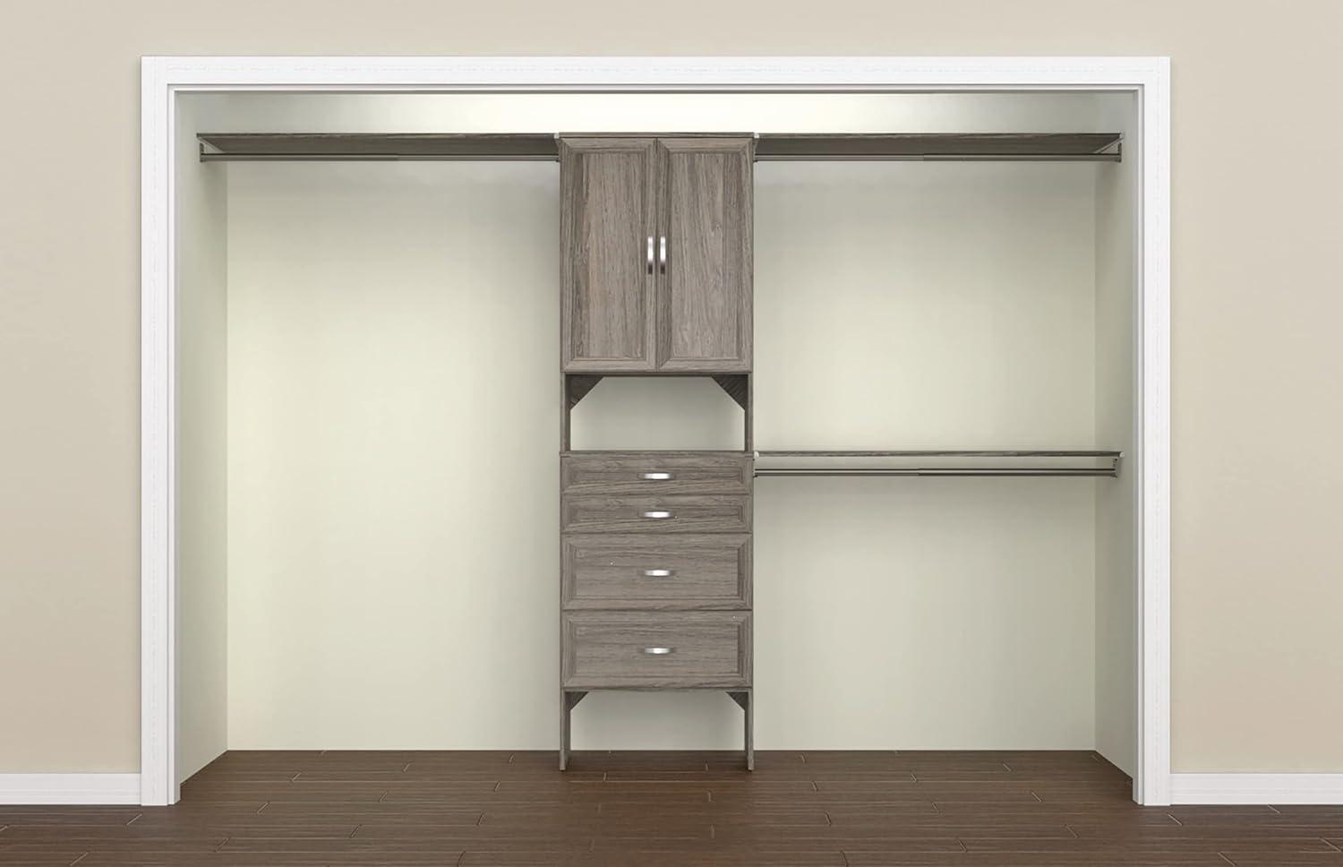 imageClosetMaid SuiteSymphony Wood Closet Organizer Kit with Tower 3 Hang Rods Top Shelves 4 Drawers Doors Adjustable Fits Spaces 6 10 ft Wide Graphite Grey