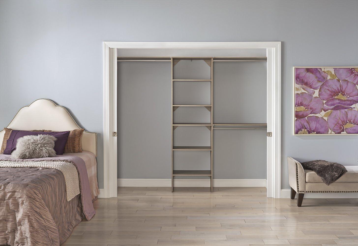 imageClosetMaid SuiteSymphony Wood Closet Organizer Kit with Tower 3 Hang Rods Top Shelves Adjustable Fits Spaces 6 10 ft Wide Natural Gray